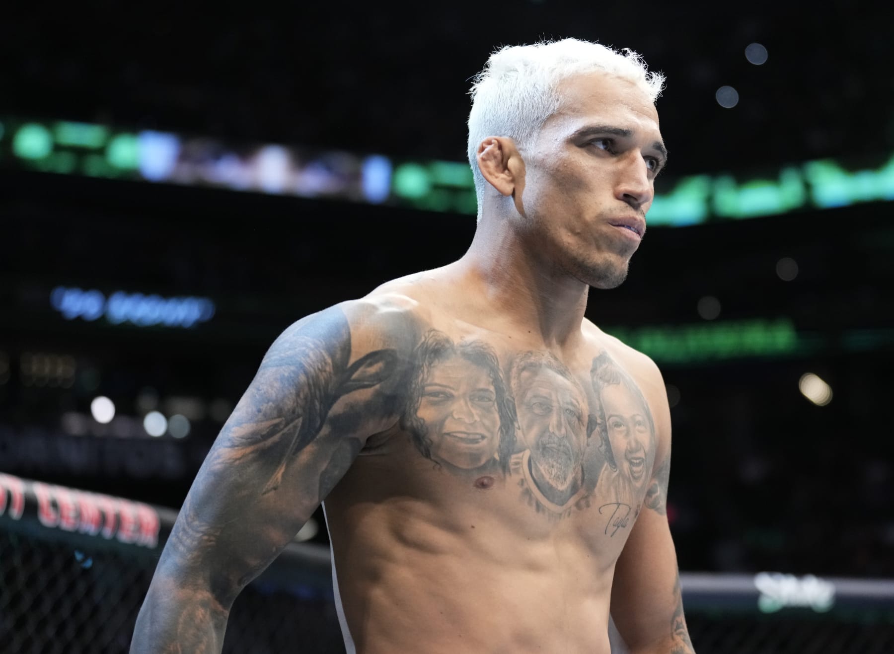 PHOENIX, ARIZONA - MAY 07: Charles Oliveira of Brazil prepares to fight Justin Gaethje in the UFC lightweight championship fight during the UFC 274 event at Footprint Center on May 07, 2022 in Phoenix, Arizona. (Photo by Chris Unger/Zuffa LLC)