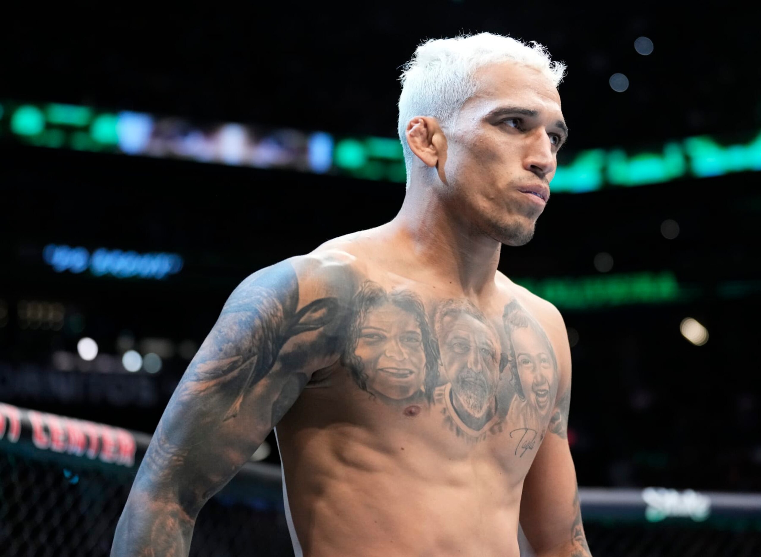 PHOENIX, ARIZONA - MAY 07: Charles Oliveira of Brazil prepares to fight Justin Gaethje in the UFC lightweight championship fight during the UFC 274 event at Footprint Center on May 07, 2022 in Phoenix, Arizona. (Photo by Chris Unger/Zuffa LLC)