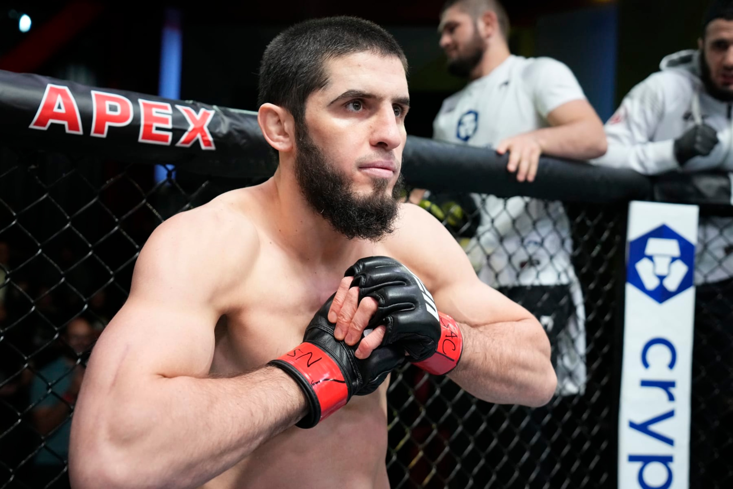 LAS VEGAS, NEVADA - FEBRUARY 26: Islam Makhachev of Russia prepares to fight Bobby Green in their lightweight fight during the UFC Fight Night event at UFC APEX on February 26, 2022 in Las Vegas, Nevada. (Photo by Chris Unger/Zuffa LLC)