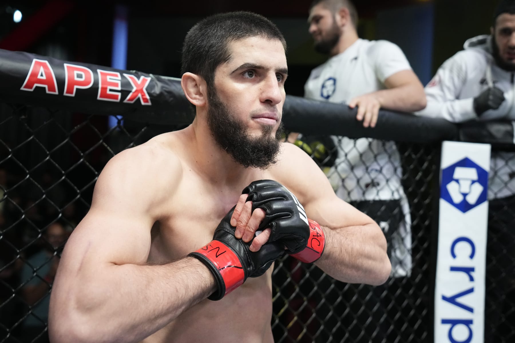 LAS VEGAS, NEVADA - FEBRUARY 26: Islam Makhachev of Russia prepares to fight Bobby Green in their lightweight fight during the UFC Fight Night event at UFC APEX on February 26, 2022 in Las Vegas, Nevada. (Photo by Chris Unger/Zuffa LLC)