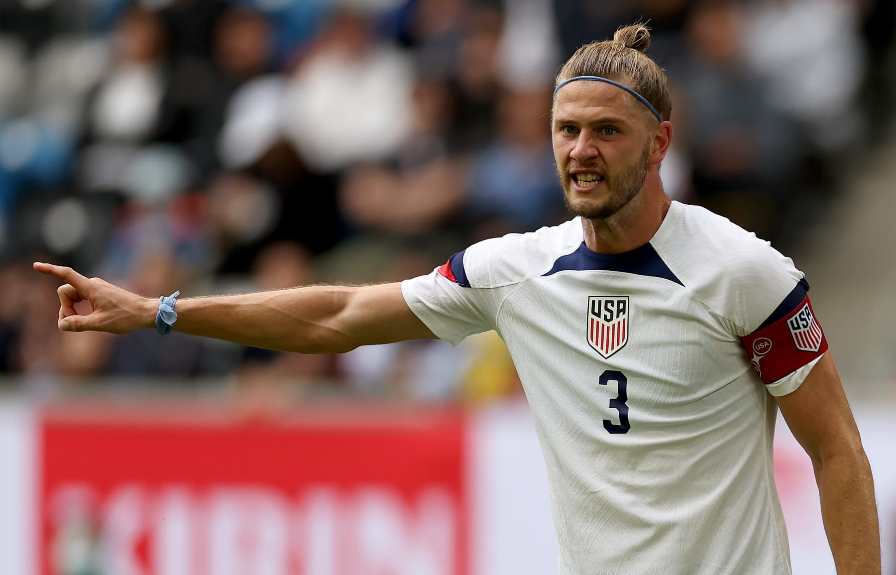 DUESSELDORF, GERMANY - SEPTEMBER 23: Walker Zimmerman of Team USA gesture during the international friendly match between Japan and United States at Merkur Spiel-Arena on September 23, 2022 in Duesseldorf, Germany. (Photo by Lars Baron/Getty Images)