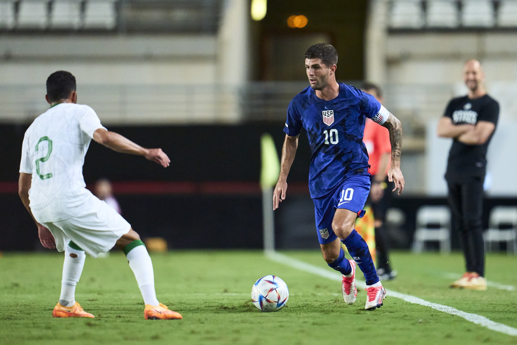 MURCIA, SPAIN - SEPTEMBER 27: Christian Pulisic of The United States in action during the international friendly match between Saudi Arabia and United States at Estadio  Nueva Condomina on September 27, 2022 in Murcia, Spain. (Photo by Aitor Alcalde/Getty Images)