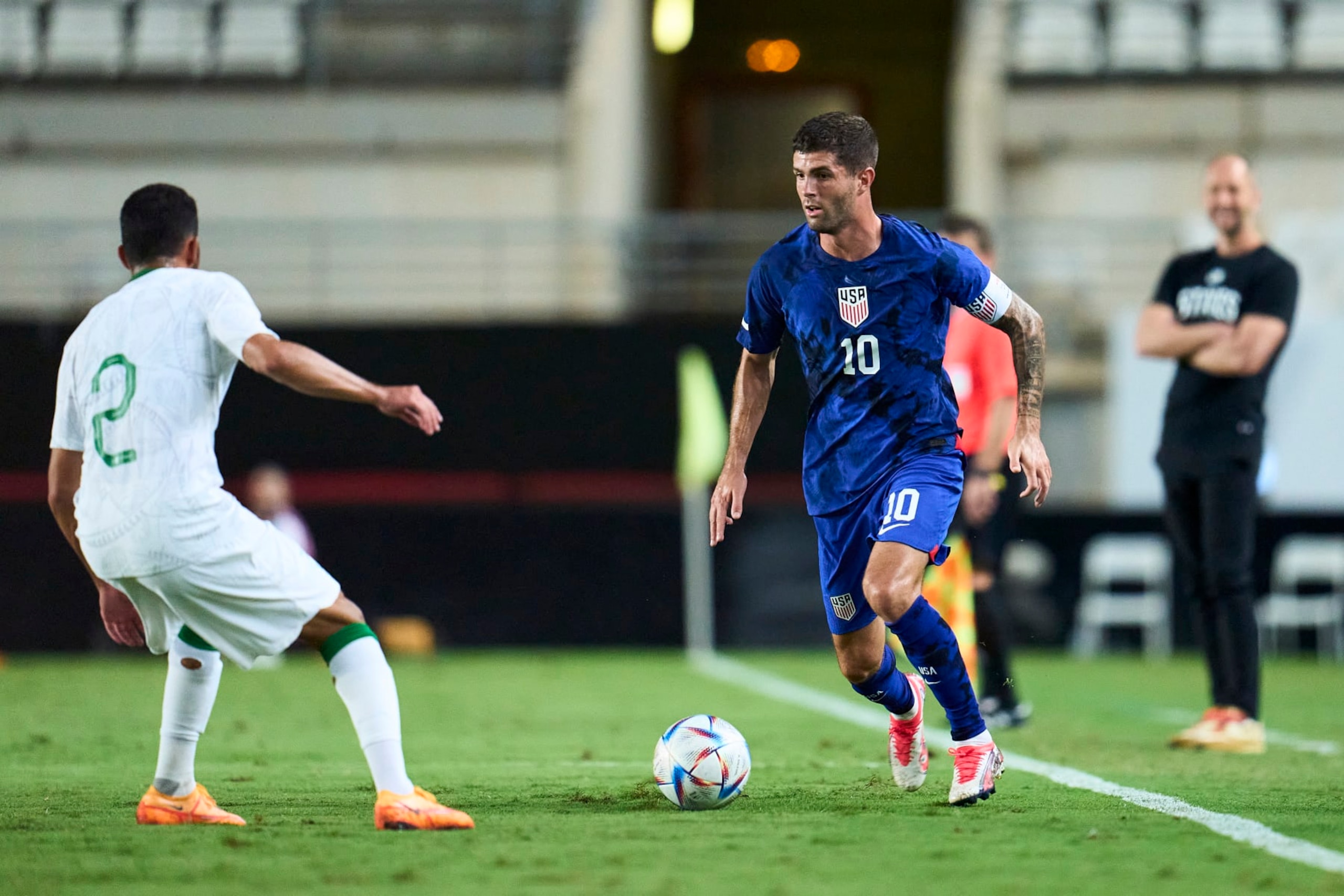 MURCIA, SPAIN - SEPTEMBER 27: Christian Pulisic of The United States in action during the international friendly match between Saudi Arabia and United States at Estadio  Nueva Condomina on September 27, 2022 in Murcia, Spain. (Photo by Aitor Alcalde/Getty Images)