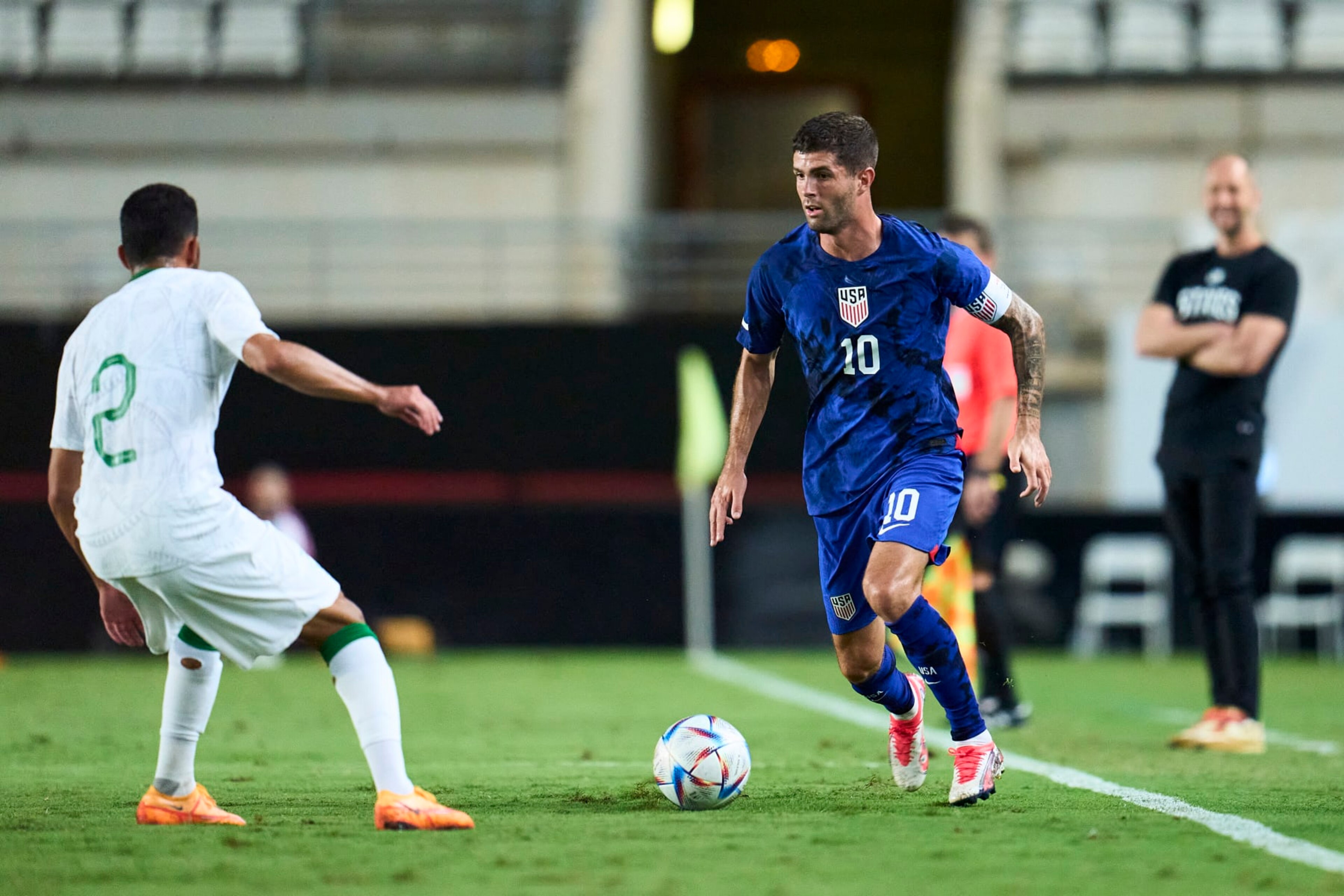 MURCIA, SPAIN - SEPTEMBER 27: Christian Pulisic of The United States in action during the international friendly match between Saudi Arabia and United States at Estadio  Nueva Condomina on September 27, 2022 in Murcia, Spain. (Photo by Aitor Alcalde/Getty Images)