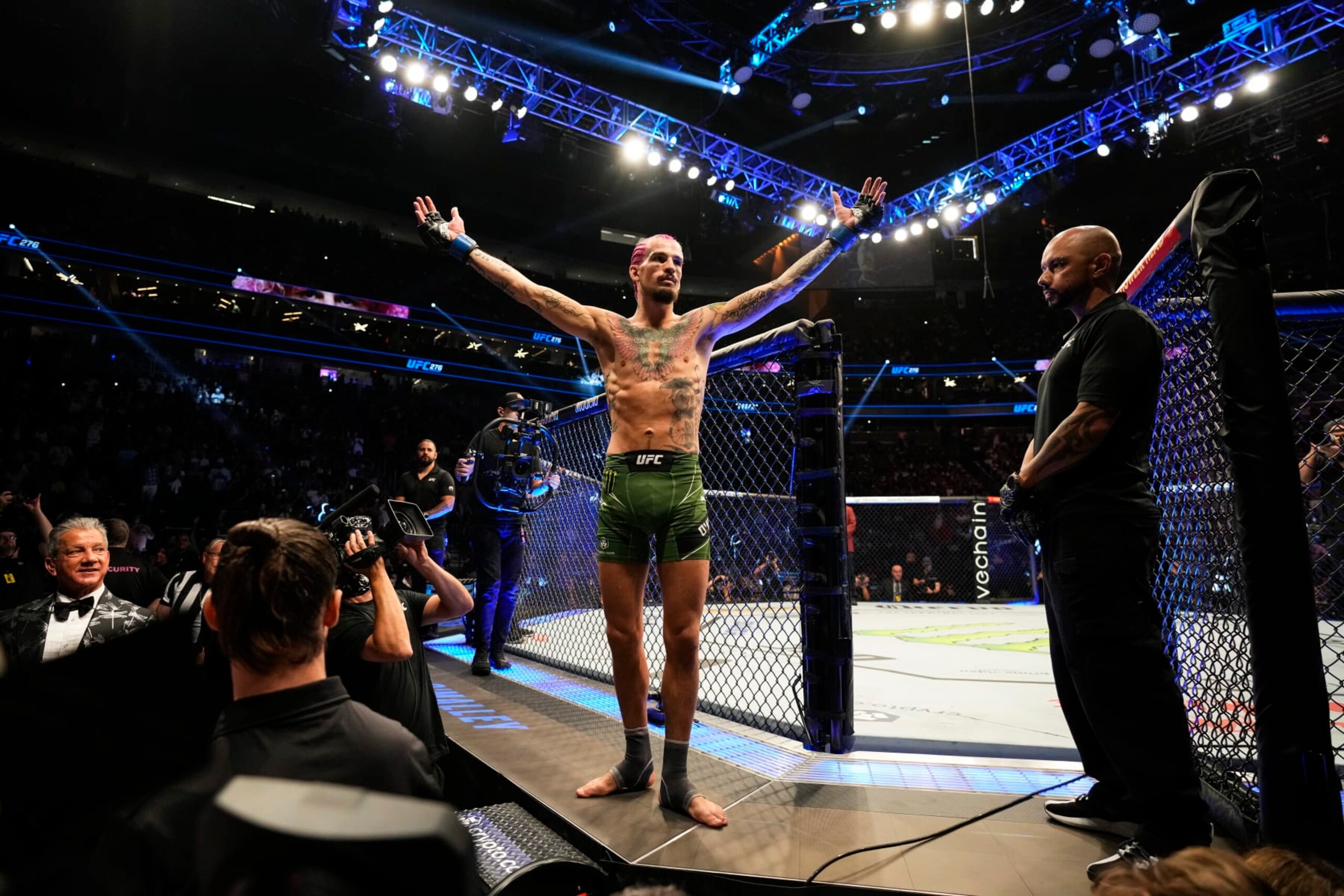 LAS VEGAS, NEVADA - JULY 02: Sean O'Malley prepares to enter the rin in a bantamweight fight during the UFC 276 event at T-Mobile Arena on July 02, 2022 in Las Vegas, Nevada. (Photo by Chris Unger/Zuffa LLC)