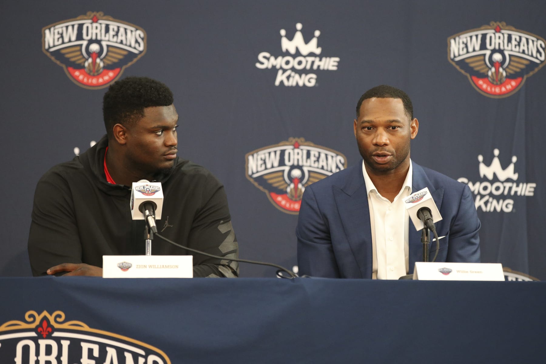 NEW ORLEANS, LA - JUNE 26: Zion Williamson #1 of the New Orleans Pelicans signs his contract extension in New Orleans, Louisiana on June 26, 2022. NOTE TO USER: User expressly acknowledges and agrees that by downloading and or using this Photograph, user is consenting to the terms and conditions of the Getty Images License Agreement. Mandatory Copyright Notice: Copyright 2022 NBAE (Photo by Layne Murdoch Jr./NBAE via Getty Images)