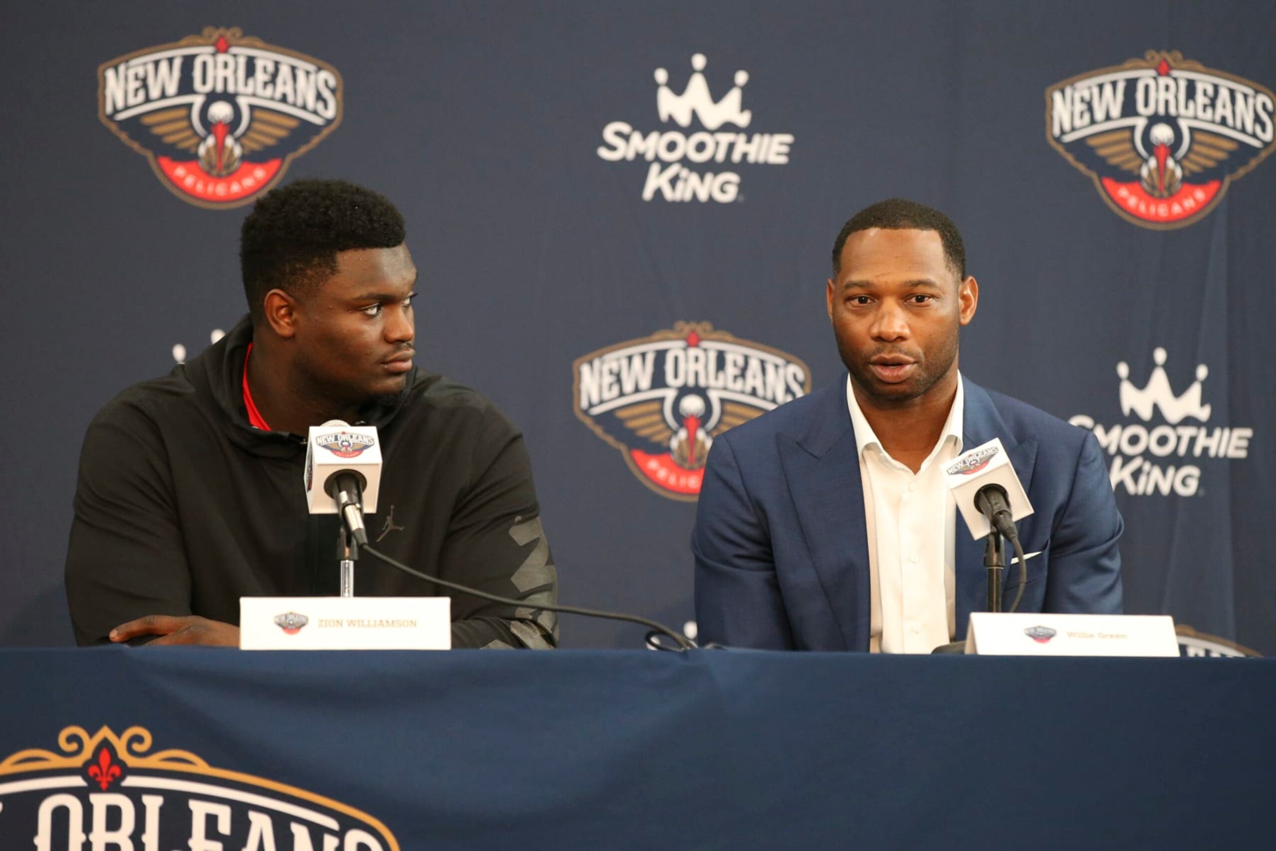 NEW ORLEANS, LA - JUNE 26: Zion Williamson #1 of the New Orleans Pelicans signs his contract extension in New Orleans, Louisiana on June 26, 2022. NOTE TO USER: User expressly acknowledges and agrees that by downloading and or using this Photograph, user is consenting to the terms and conditions of the Getty Images License Agreement. Mandatory Copyright Notice: Copyright 2022 NBAE (Photo by Layne Murdoch Jr./NBAE via Getty Images)