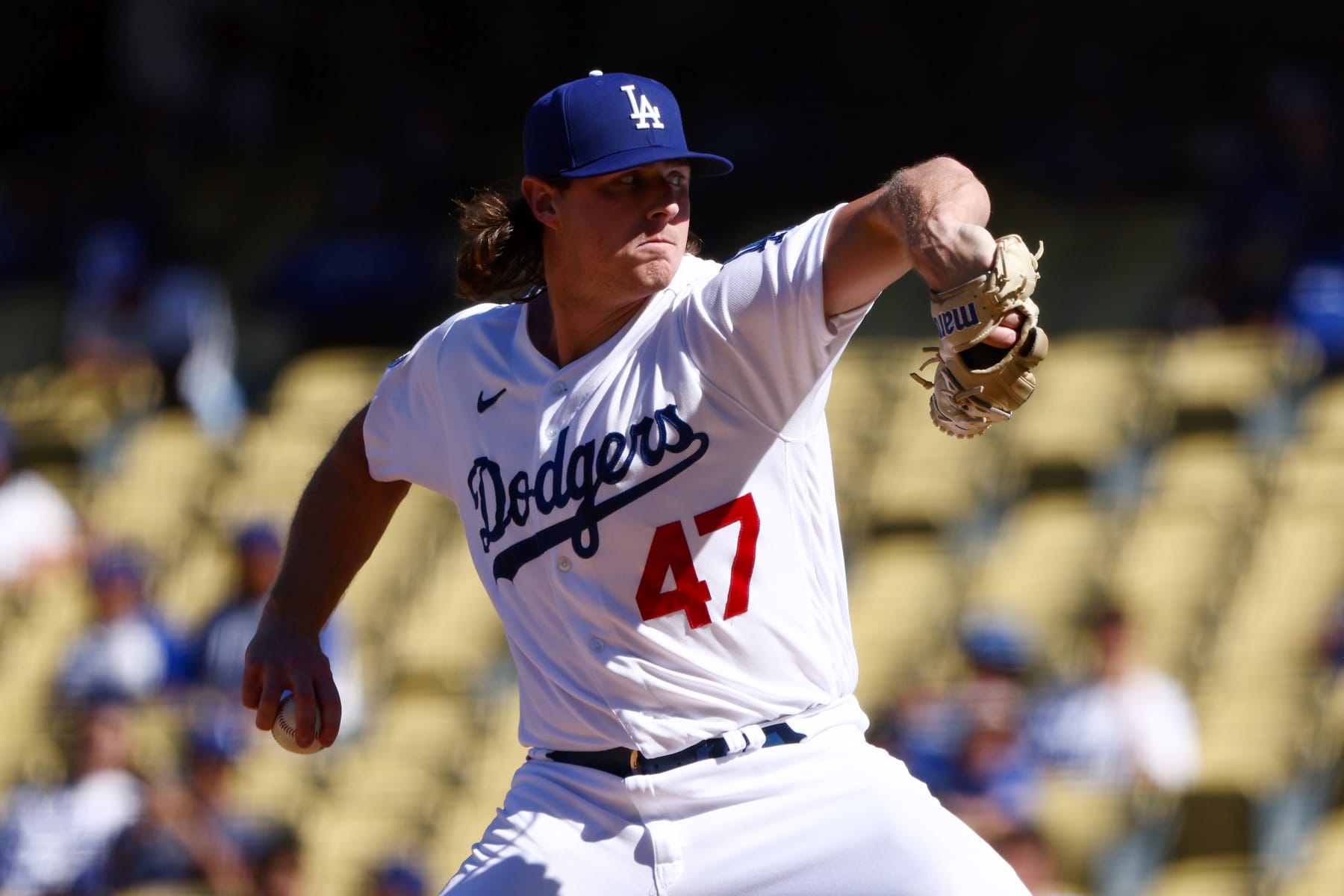 LOS ANGELES, CALIFORNIA - SEPTEMBER 20: Ryan Pepiot #47 of the Los Angeles Dodgers delivers a pitch during the eighth inning against the Arizona Diamondbacks in game one of a doubleheader at Dodger Stadium on September 20, 2022 in Los Angeles, California. (Photo by Katelyn Mulcahy/Getty Images)