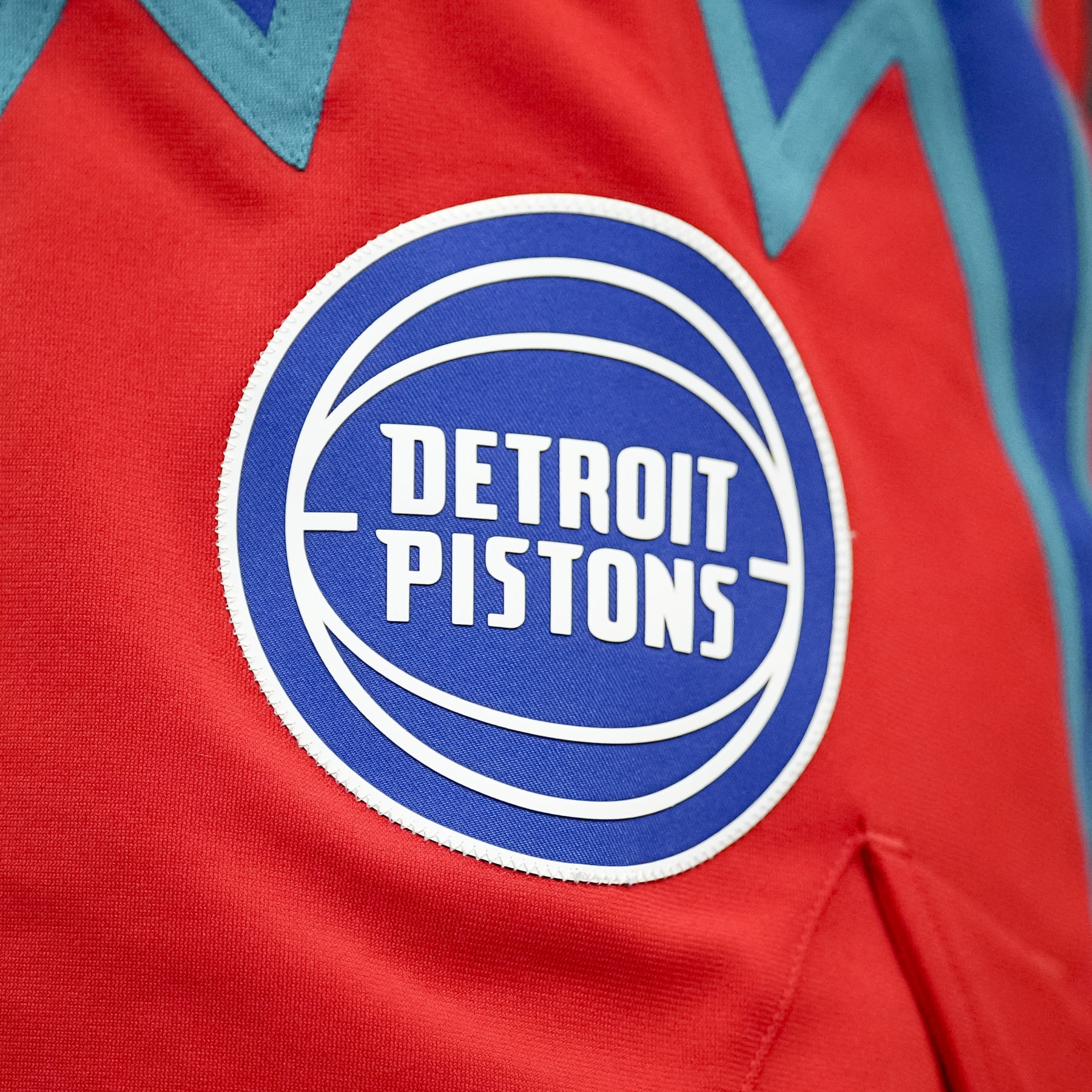 DETROIT, MICHIGAN - MARCH 25: The Detroit Pistons logo is pictured on the uniform during the first quarter against the Washington Wizards at Little Caesars Arena on March 25, 2022 in Detroit, Michigan. NOTE TO USER: User expressly acknowledges and agrees that, by downloading and or using this photograph, User is consenting to the terms and conditions of the Getty Images License Agreement. (Photo by Nic Antaya/Getty Images)