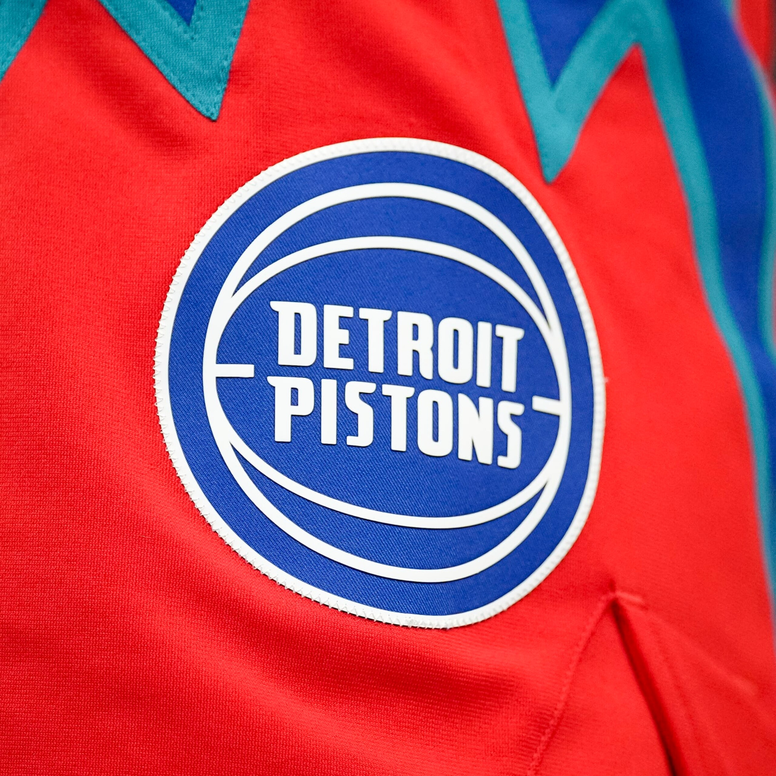 DETROIT, MICHIGAN - MARCH 25: The Detroit Pistons logo is pictured on the uniform during the first quarter against the Washington Wizards at Little Caesars Arena on March 25, 2022 in Detroit, Michigan. NOTE TO USER: User expressly acknowledges and agrees that, by downloading and or using this photograph, User is consenting to the terms and conditions of the Getty Images License Agreement. (Photo by Nic Antaya/Getty Images)