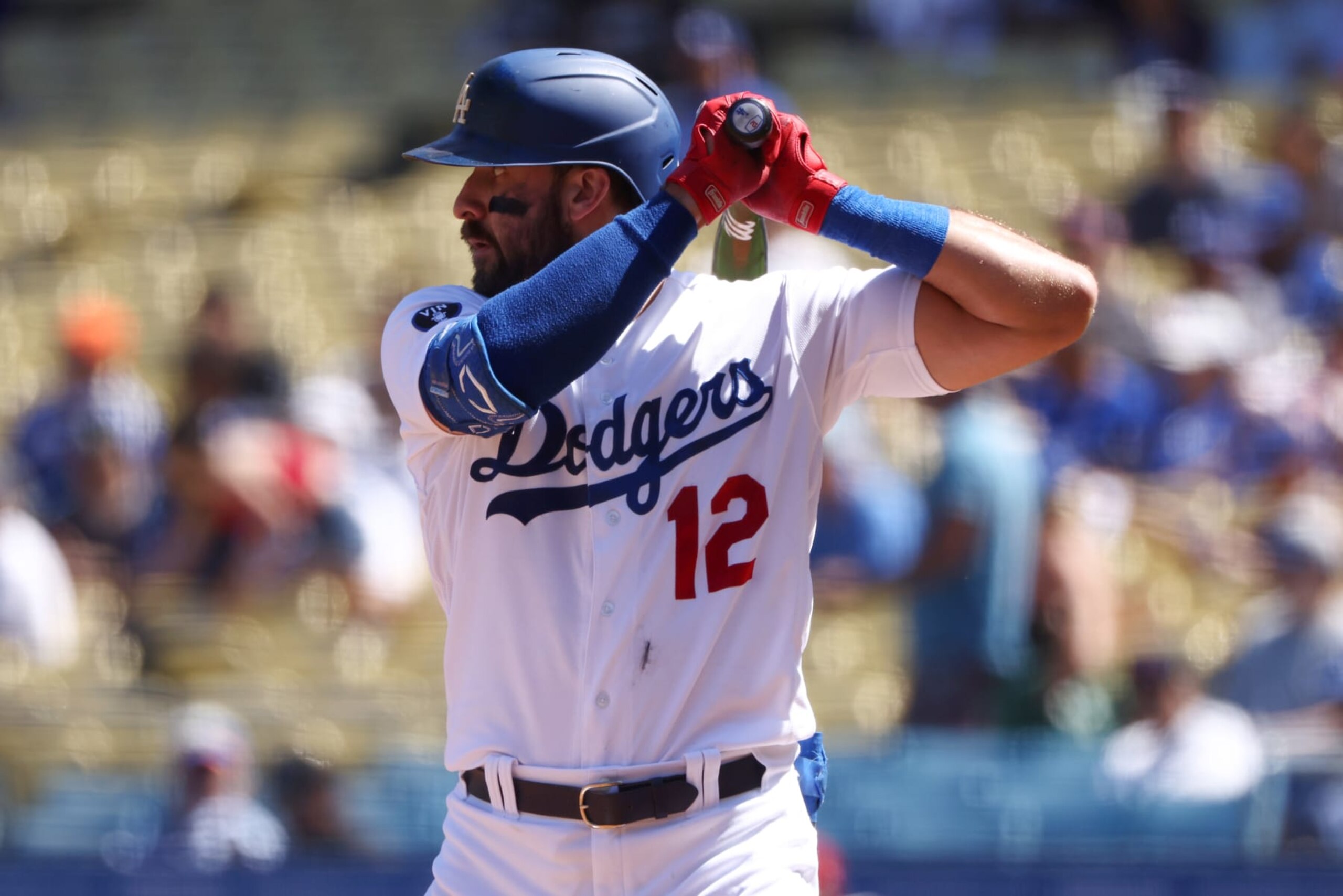 LOS ANGELES, CALIFORNIA - SEPTEMBER 20: Joey Gallo #12 of the Los Angeles Dodgers at bat during the first inning against the Arizona Diamondbacks in game one of a doubleheader at Dodger Stadium on September 20, 2022 in Los Angeles, California. (Photo by Katelyn Mulcahy/Getty Images) LOS ANGELES, CALIFORNIA - SEPTEMBER 20: Joey Gallo #12 of the Los Angeles Dodgers at bat during the first inning against the Arizona Diamondbacks in game one of a doubleheader at Dodger Stadium on September 20, 2022 in Los Angeles, California. (Photo by Katelyn Mulcahy/Getty Images)