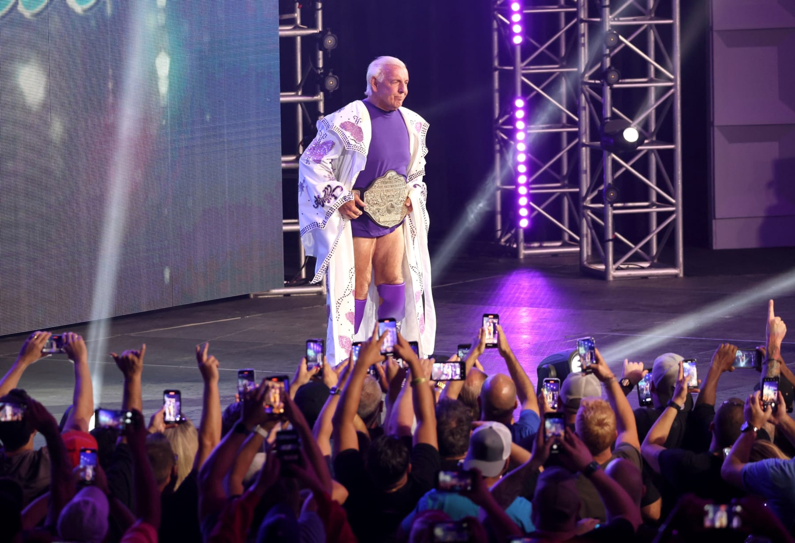 NASHVILLE, TENNESSEE - JULY 31: Wrestler Ric Flair is seen at Nashville Municipal Auditorium on July 31, 2022 in Nashville, Tennessee. (Photo by Jason Kempin/Getty Images)