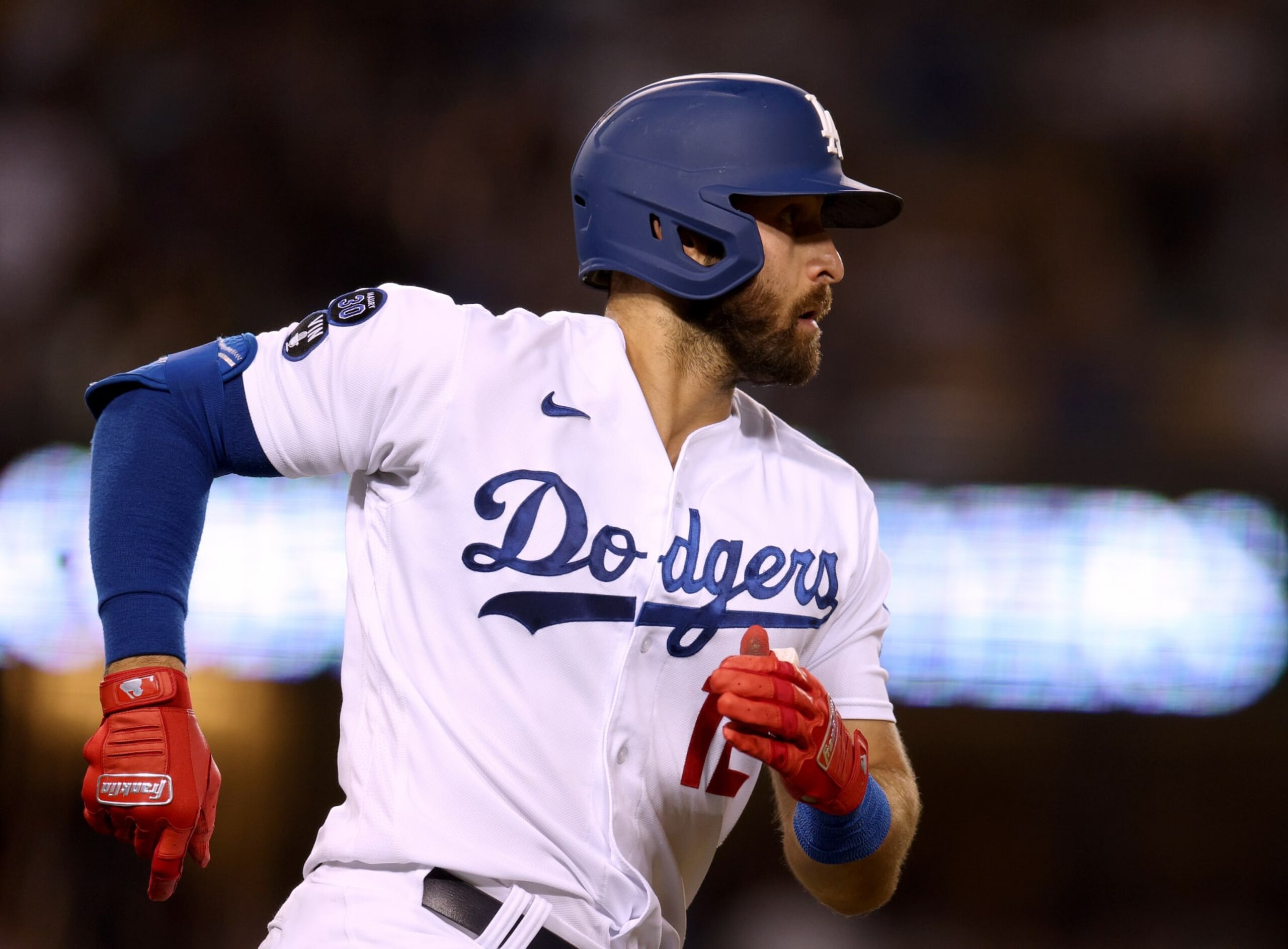 LOS ANGELES, CALIFORNIA - OCTOBER 04: Joey Gallo #12 of the Los Angeles Dodgers runs to first after his solo homerun, to tie the game 2-2 with the Colorado Rockies, during the fifth inning at Dodger Stadium on October 04, 2022 in Los Angeles, California. (Photo by Harry How/Getty Images) LOS ANGELES, CALIFORNIA - OCTOBER 04: Joey Gallo #12 of the Los Angeles Dodgers runs to first after his solo homerun, to tie the game 2-2 with the Colorado Rockies, during the fifth inning at Dodger Stadium on October 04, 2022 in Los Angeles, California. (Photo by Harry How/Getty Images)