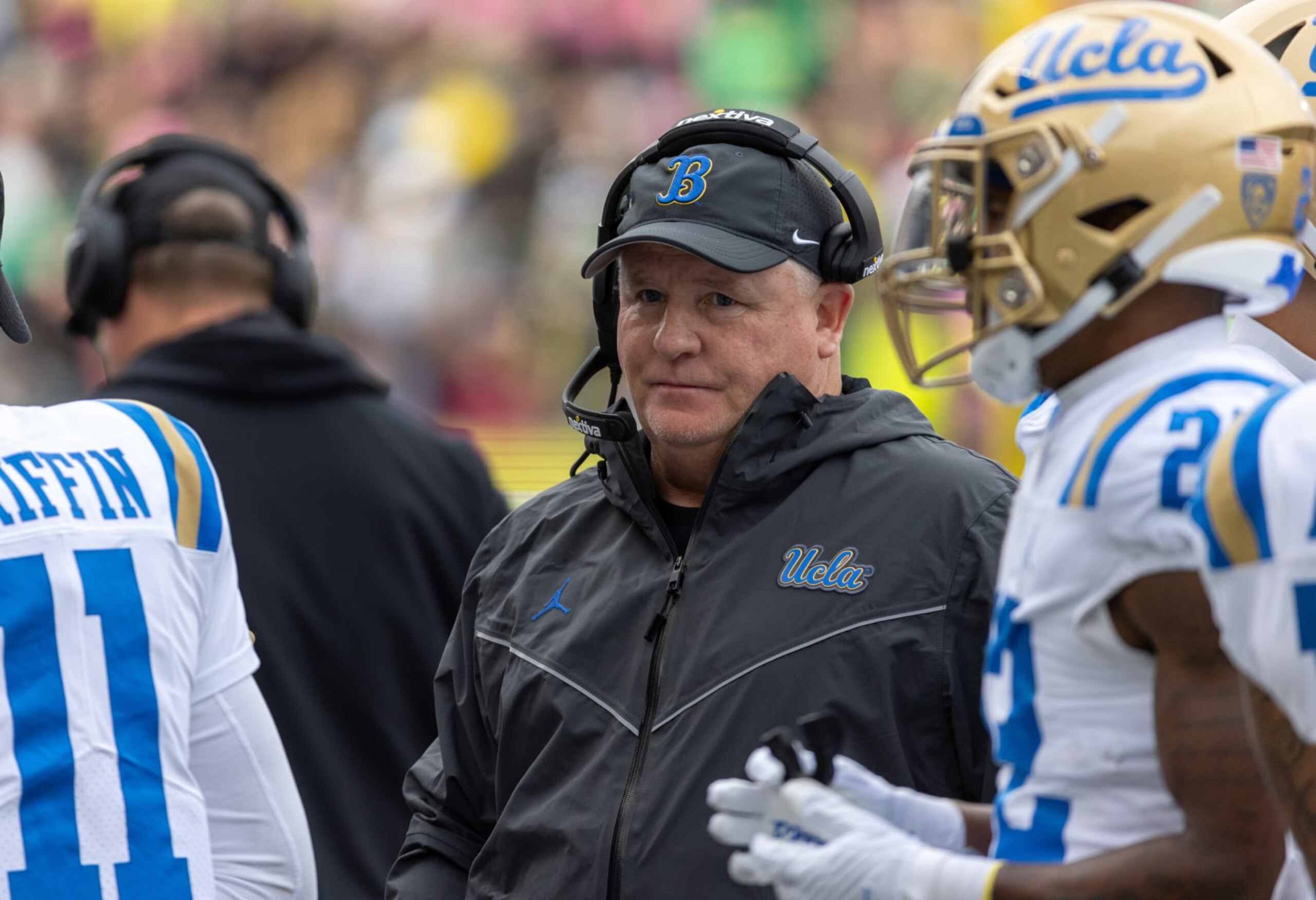 EUGENE, OR - OCTOBER 22: Head coach of the UCLA Bruins Chip Kelly was on the sidelines during the first half against the Oregon Ducks at Autzen Stadium on October 22, 2022 in Eugene, Oregon. (Photo by Tom Hauck/Getty Images)
