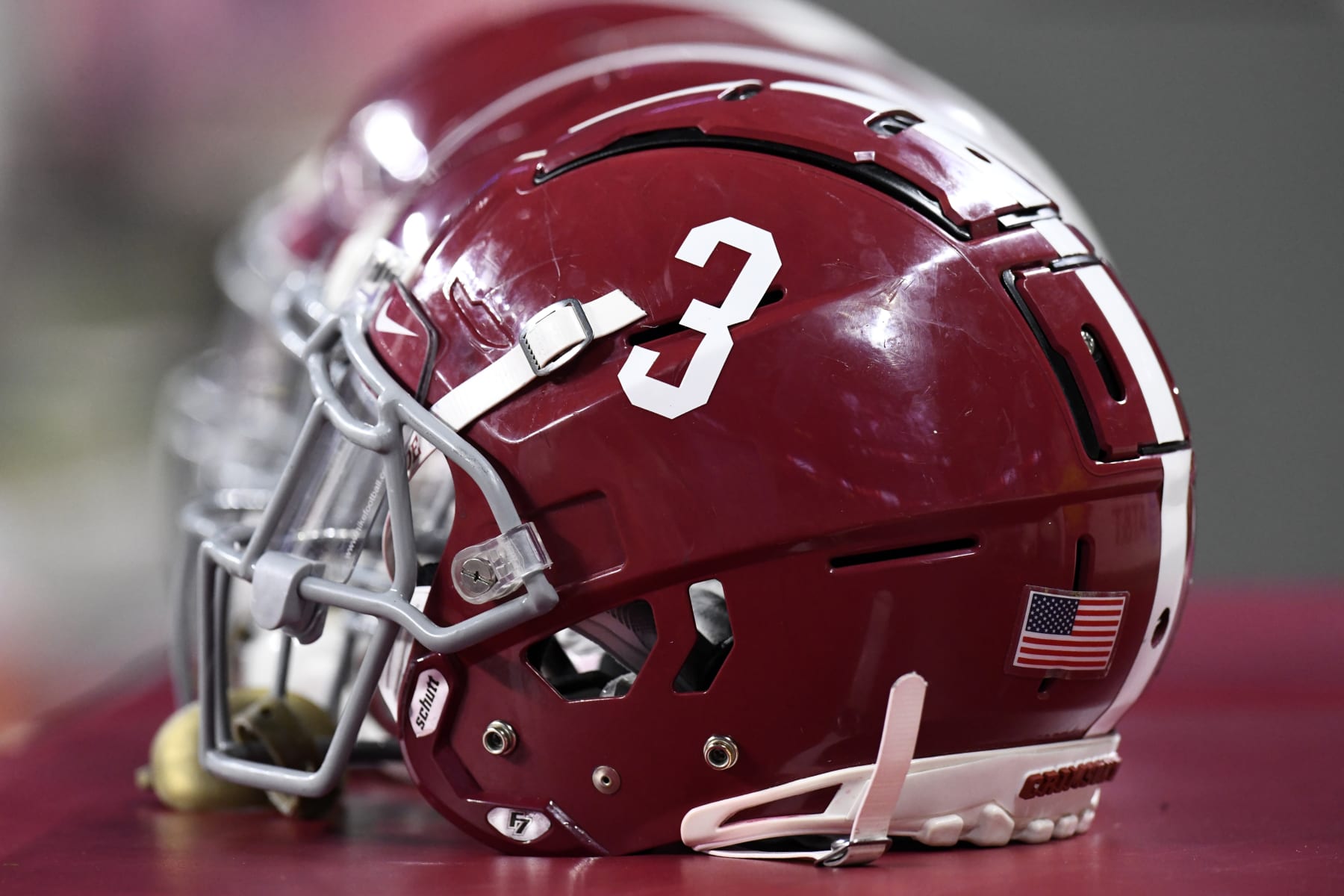 INDIANAPOLIS, IN - JANUARY 10: An Alabama Crimson Tide helmet sits on the sideline at the conclusion of the Alabama Crimson Tide versus the Georgia Bulldogs in the College Football Playoff National Championship, on January 10, 2022, at Lucas Oil Stadium in Indianapolis, IN. (Photo by Michael Allio/Icon Sportswire via Getty Images)