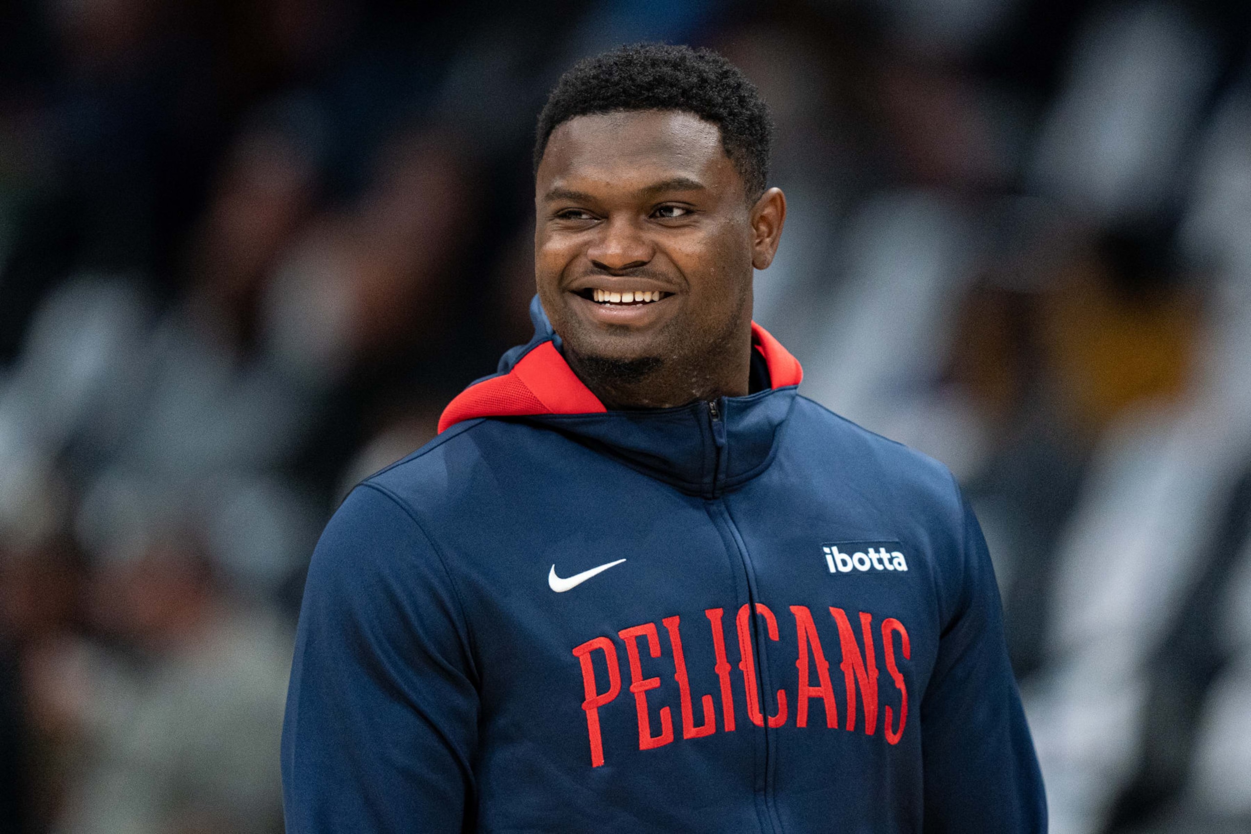 CHARLOTTE, NORTH CAROLINA - OCTOBER 21: Zion Williamson #1 of the New Orleans Pelicans warms up before their game against the Charlotte Hornets at Spectrum Center on October 21, 2022 in Charlotte, North Carolina. NOTE TO USER: User expressly acknowledges and agrees that, by downloading and or using this photograph, User is consenting to the terms and conditions of the Getty Images License Agreement. (Photo by Jacob Kupferman/Getty Images)