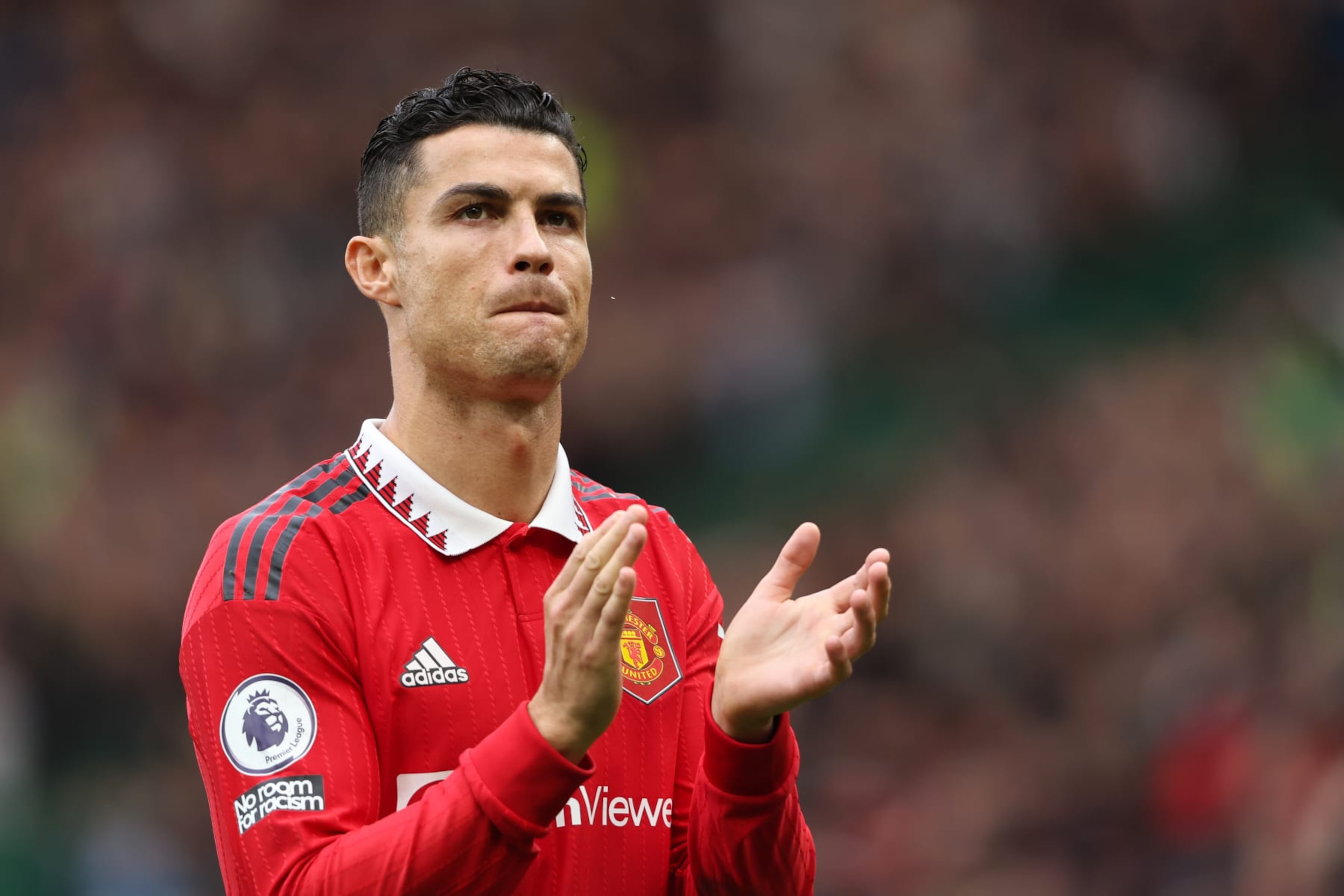 MANCHESTER, ENGLAND - OCTOBER Cristiano Ronaldo of Manchester United walks off after the 0-0 draw during the Premier League match between Manchester United and Newcastle United at Old Trafford on October 16, 2022 in Manchester, United Kingdom. (Photo by Matthew Ashton - AMA/Getty Images) MANCHESTER, ENGLAND - OCTOBER Cristiano Ronaldo of Manchester United walks off after the 0-0 draw during the Premier League match between Manchester United and Newcastle United at Old Trafford on October 16, 2022 in Manchester, United Kingdom. (Photo by Matthew Ashton - AMA/Getty Images)