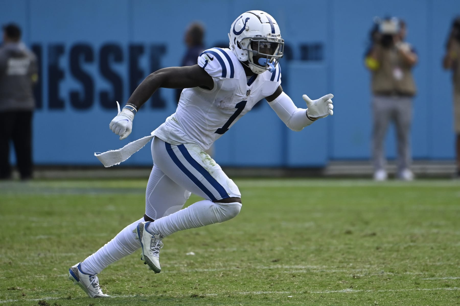 Indianapolis Colts wide receiver Parris Campbell (1) plays against the Tennessee Titans during the second half of an NFL football game Sunday, Oct. 23, 2022, in Nashville, Tenn. (AP Photo/Mark Zaleski)