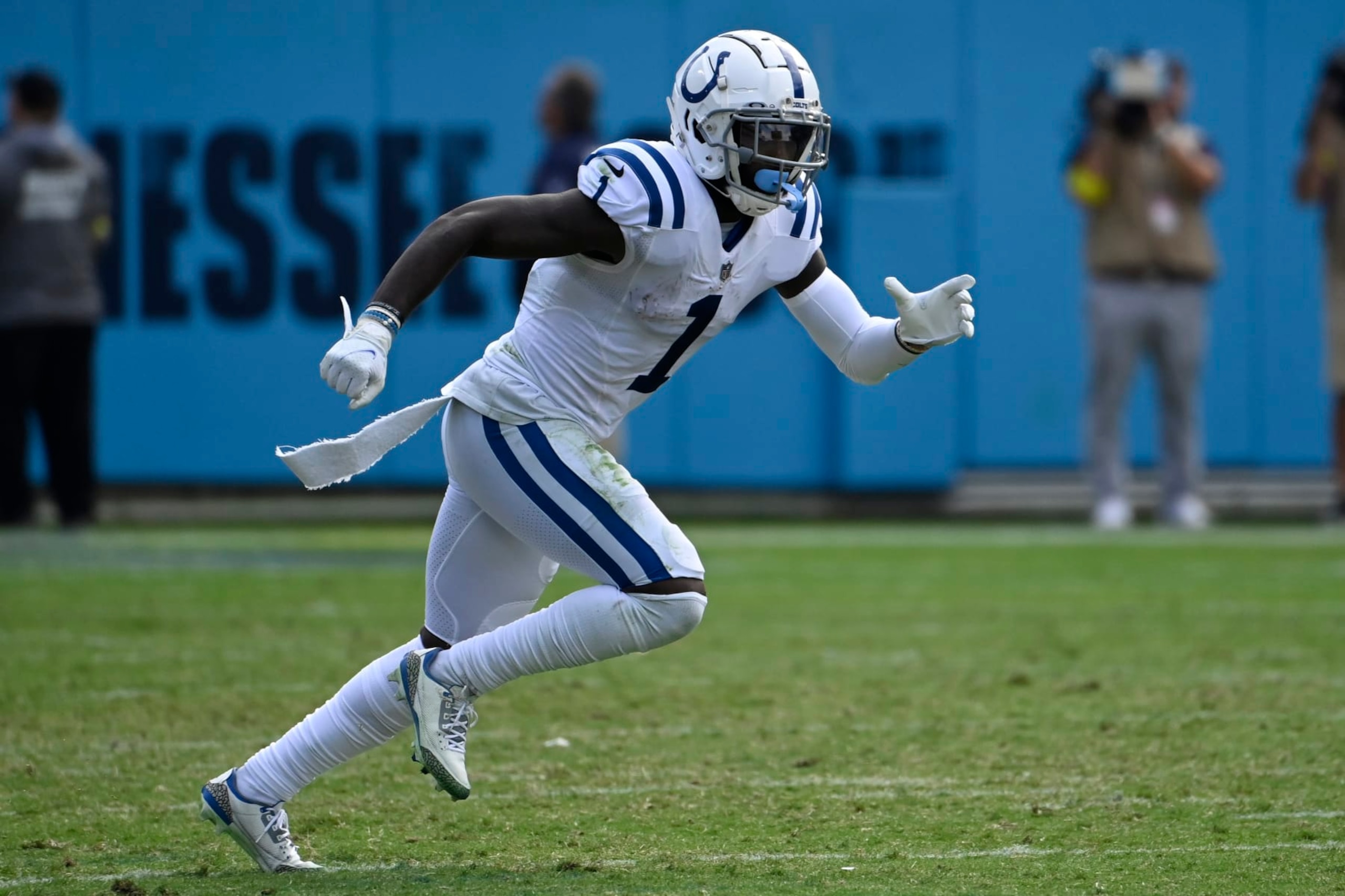 Indianapolis Colts wide receiver Parris Campbell (1) plays against the Tennessee Titans during the second half of an NFL football game Sunday, Oct. 23, 2022, in Nashville, Tenn. (AP Photo/Mark Zaleski)