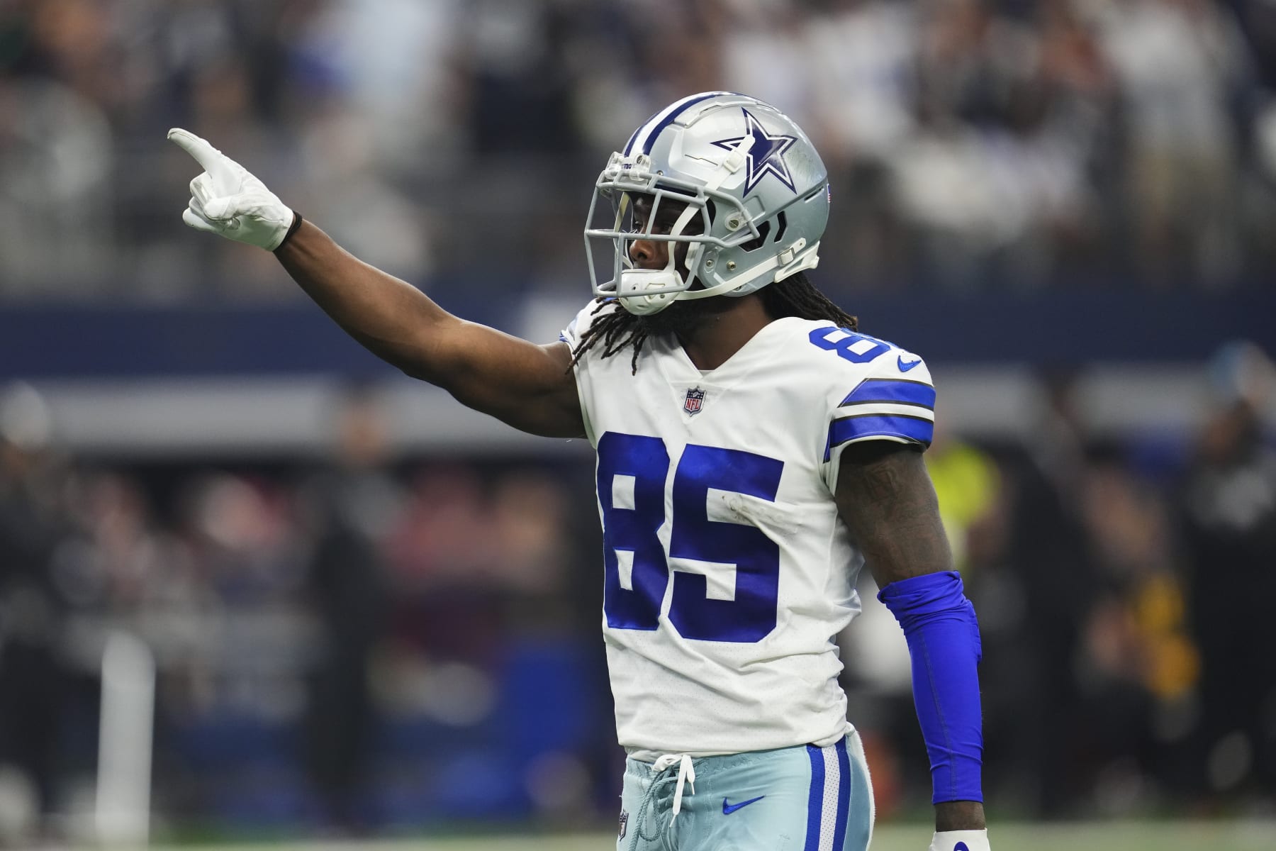 ARLINGTON, TX - OCTOBER 02: Noah Brown #85 of the Dallas Cowboys celebrates against the Washington Commanders at AT&T Stadium on October 2, 2022 in Arlington, Texas. (Photo by Cooper Neill/Getty Images)