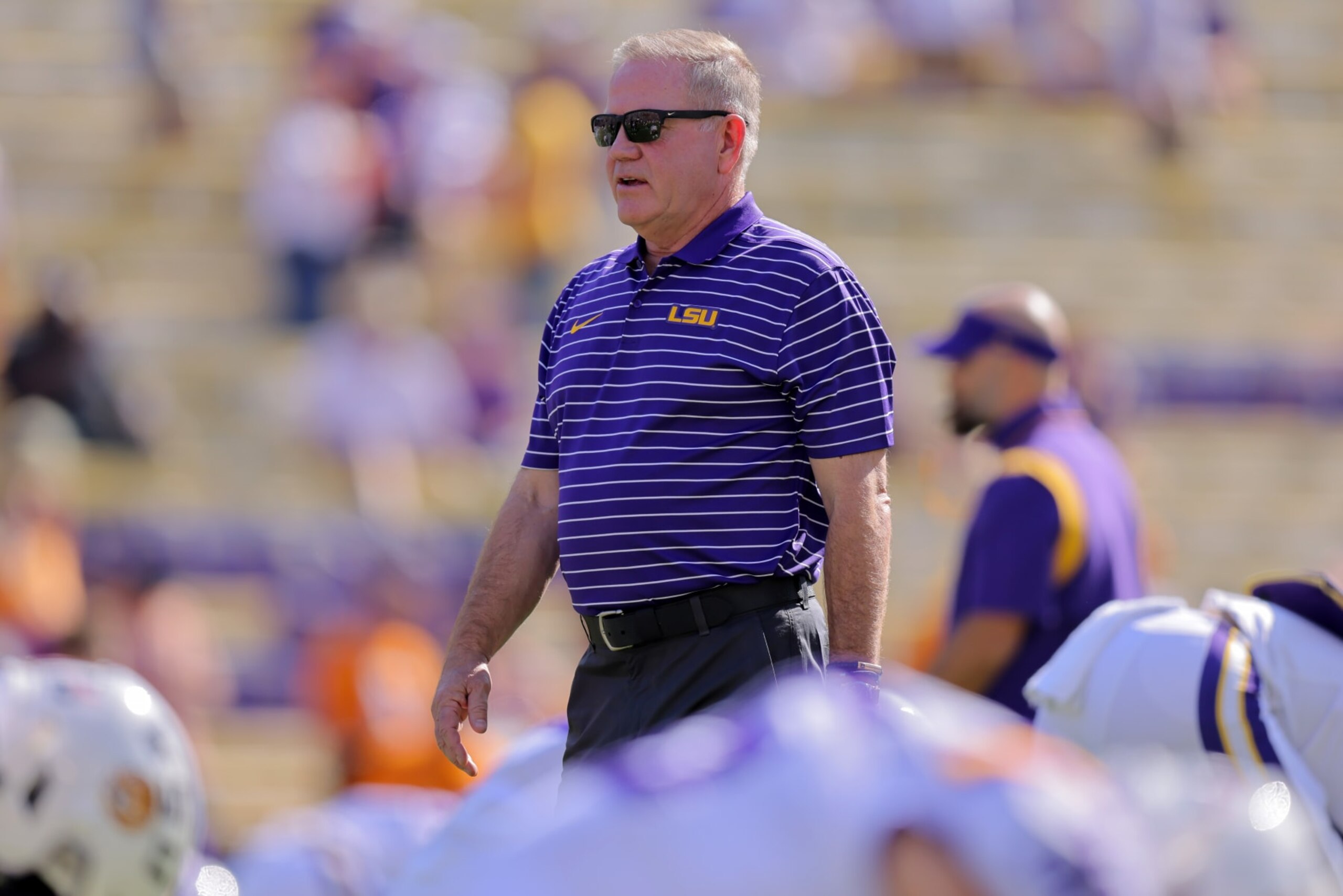 BATON ROUGE, LOUISIANA - OCTOBER 08: Head coach Brian Kelly of the LSU Tigers reacts against the Tennessee Volunteers during a game at Tiger Stadium on October 08, 2022 in Baton Rouge, Louisiana. (Photo by Jonathan Bachman/Getty Images)