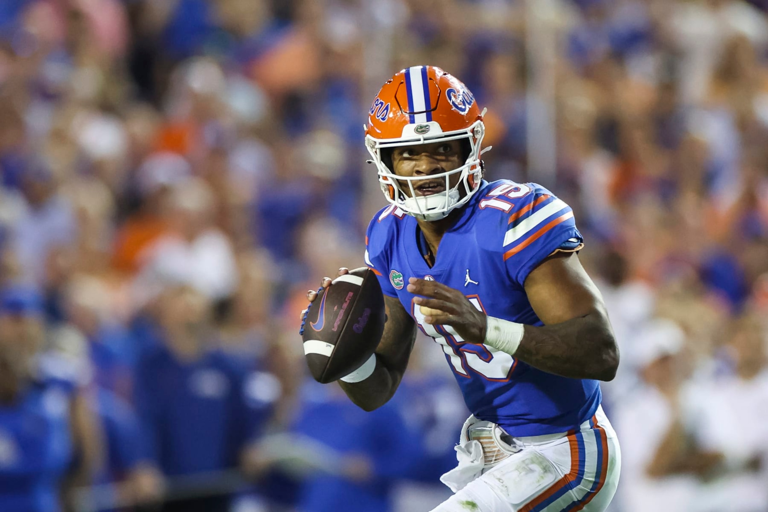 GAINESVILLE, FLORIDA - OCTOBER 15: Anthony Richardson #15 of the Florida Gators looks to pass during the first half of a game against the LSU Tigers at Ben Hill Griffin Stadium on October 15, 2022 in Gainesville, Florida. (Photo by James Gilbert/Getty Images)