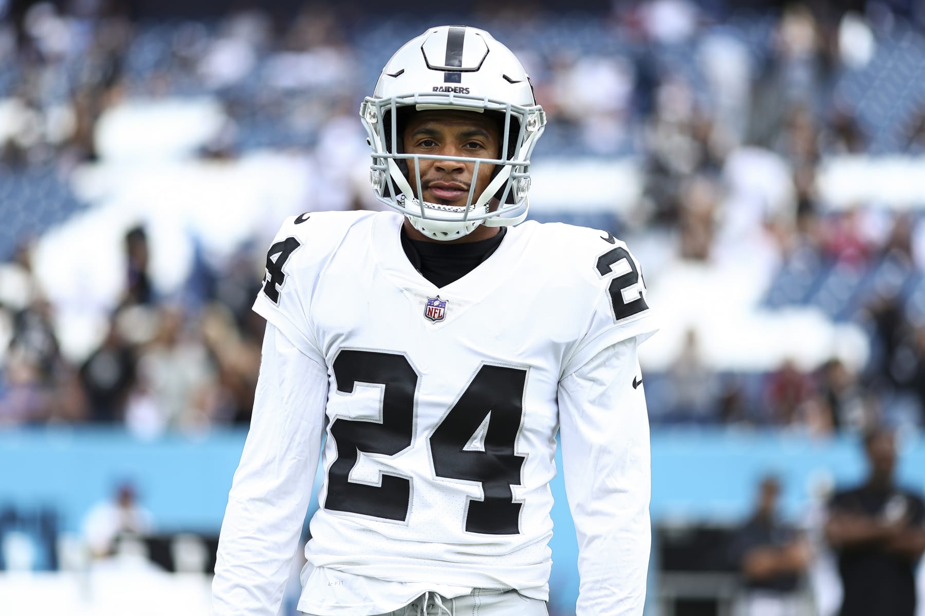 NASHVILLE, TN - SEPTEMBER 25: Johnathan Abram #24 of the Las Vegas Raiders poses for a photo prior to an NFL football game against the Tennessee Titans at Nissan Stadium on September 25, 2022 in Nashville, Tennessee. (Photo by Kevin Sabitus/Getty Images)
