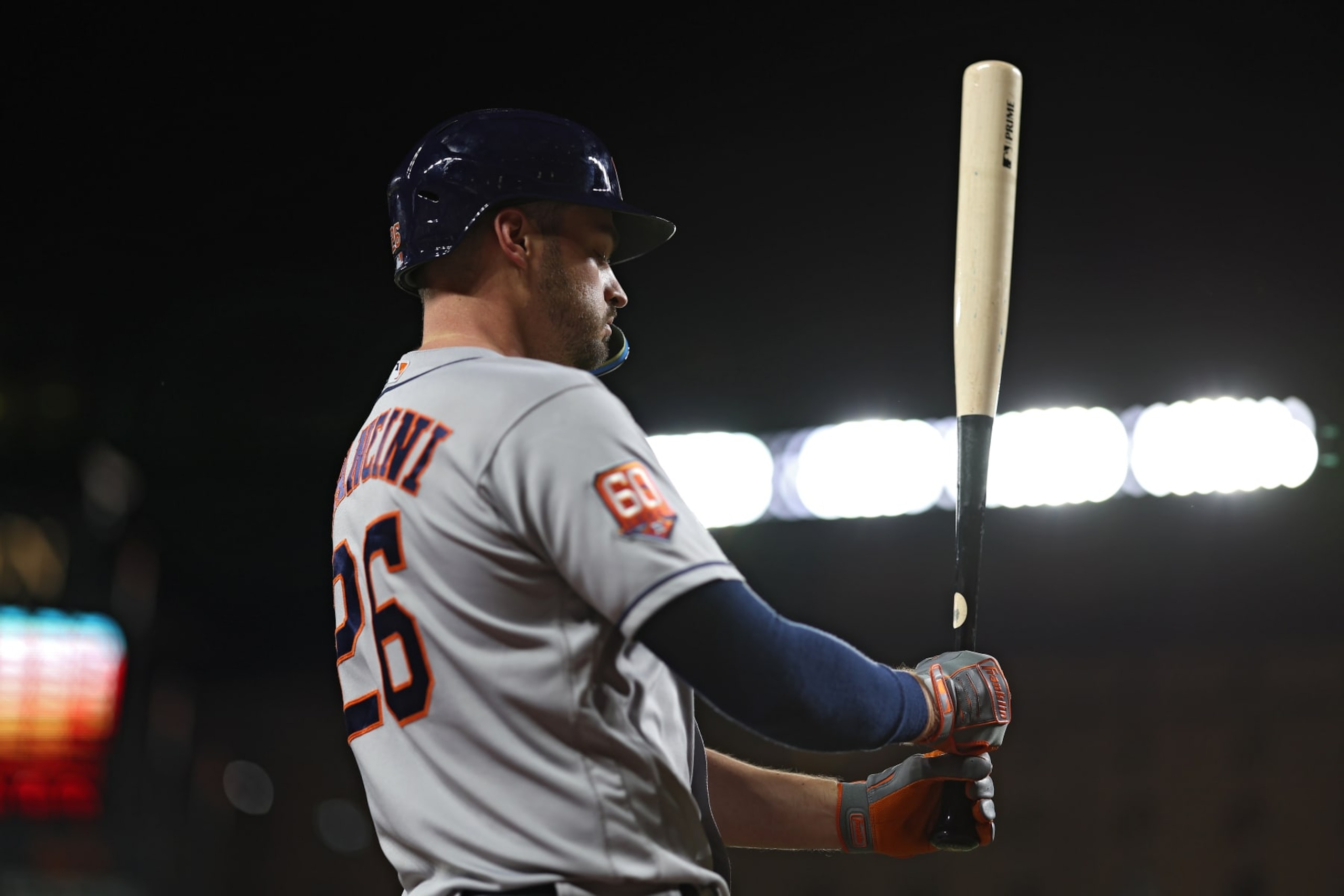 BALTIMORE, MARYLAND - SEPTEMBER 22: Trey Mancini #26 of the Houston Astros looks on before batting against the Baltimore Orioles at Oriole Park at Camden Yards on September 22, 2022 in Baltimore, Maryland. (Photo by Patrick Smith/Getty Images)