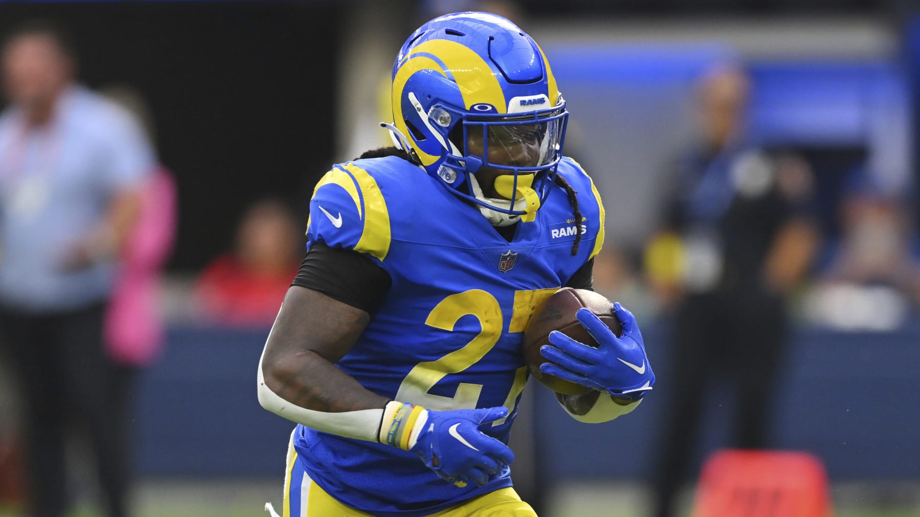 Los Angeles Rams running back Darrell Henderson Jr. runs against the Carolina Panthers during the second half of an NFL football game Sunday, Oct. 16, 2022, in Inglewood, Calif. (AP Photo/Jayne Kamin-Oncea)