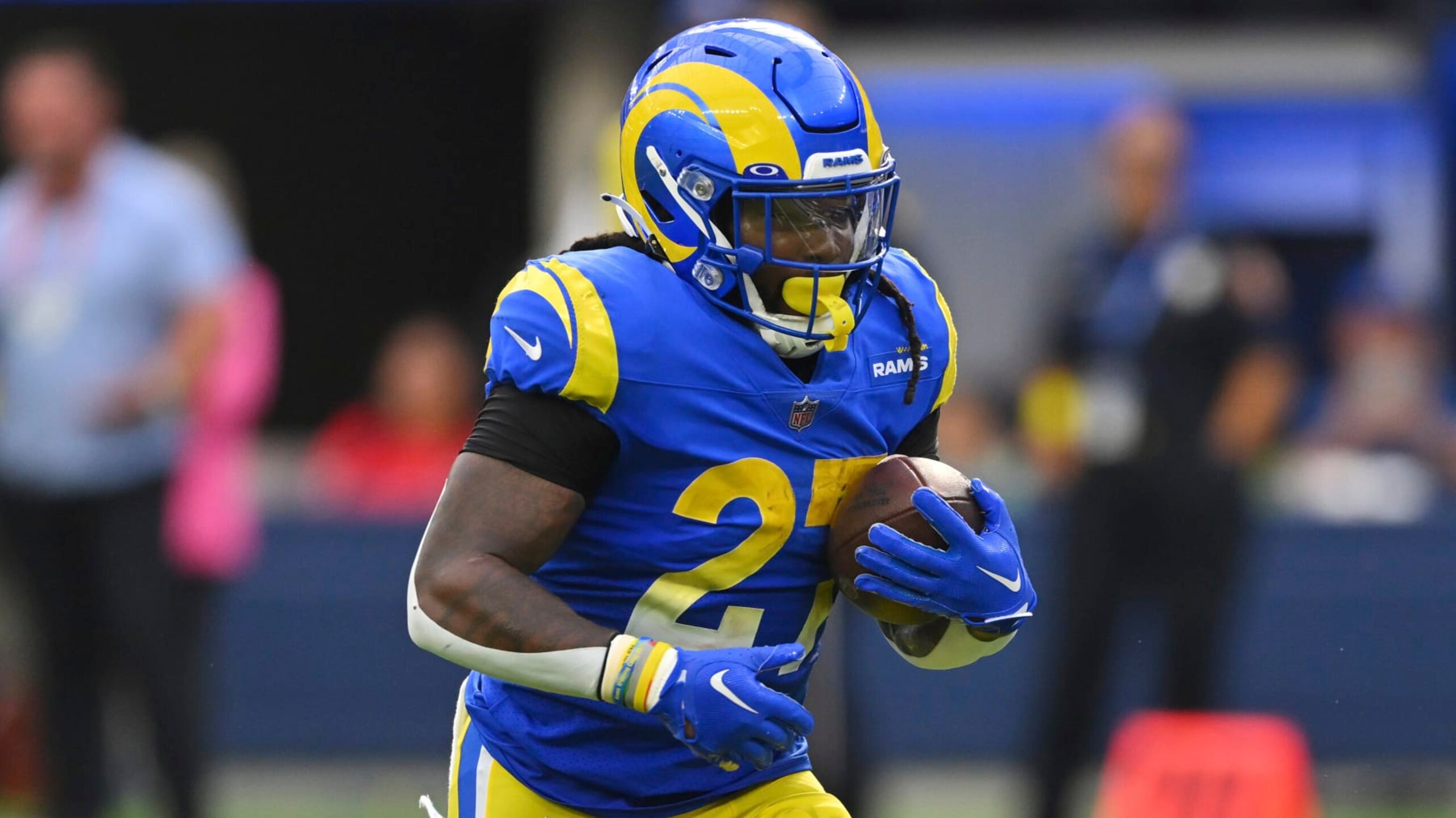 Los Angeles Rams running back Darrell Henderson Jr. runs against the Carolina Panthers during the second half of an NFL football game Sunday, Oct. 16, 2022, in Inglewood, Calif. (AP Photo/Jayne Kamin-Oncea)