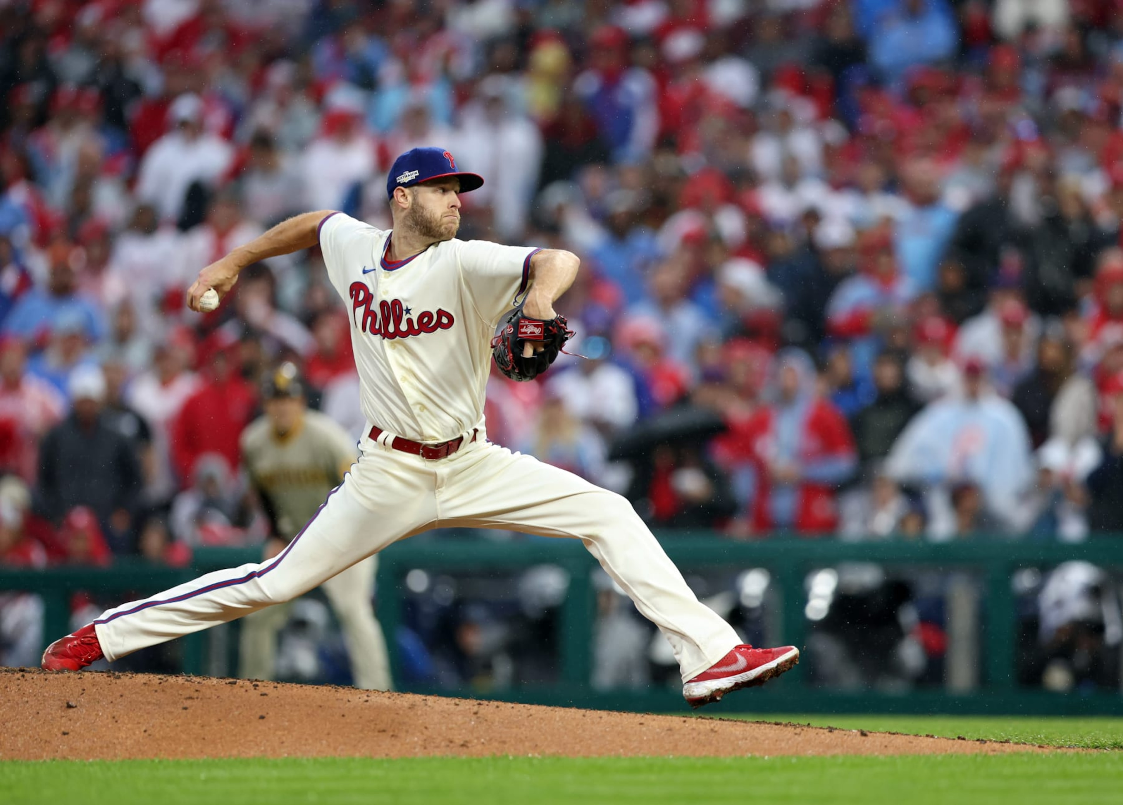 PHILADELPHIA, PA - OCTOBER 23: Zack Wheeler #45 of the Philadelphia Phillies pitches during Game 5 of the NLCS between the San Diego Padres and the Philadelphia Phillies at Citizens Bank Park on Sunday, October 23, 2022 in Philadelphia, Pennsylvania. (Photo by Rob Tringali/MLB Photos via Getty Images) PHILADELPHIA, PA - OCTOBER 23: Zack Wheeler #45 of the Philadelphia Phillies pitches during Game 5 of the NLCS between the San Diego Padres and the Philadelphia Phillies at Citizens Bank Park on Sunday, October 23, 2022 in Philadelphia, Pennsylvania. (Photo by Rob Tringali/MLB Photos via Getty Images)