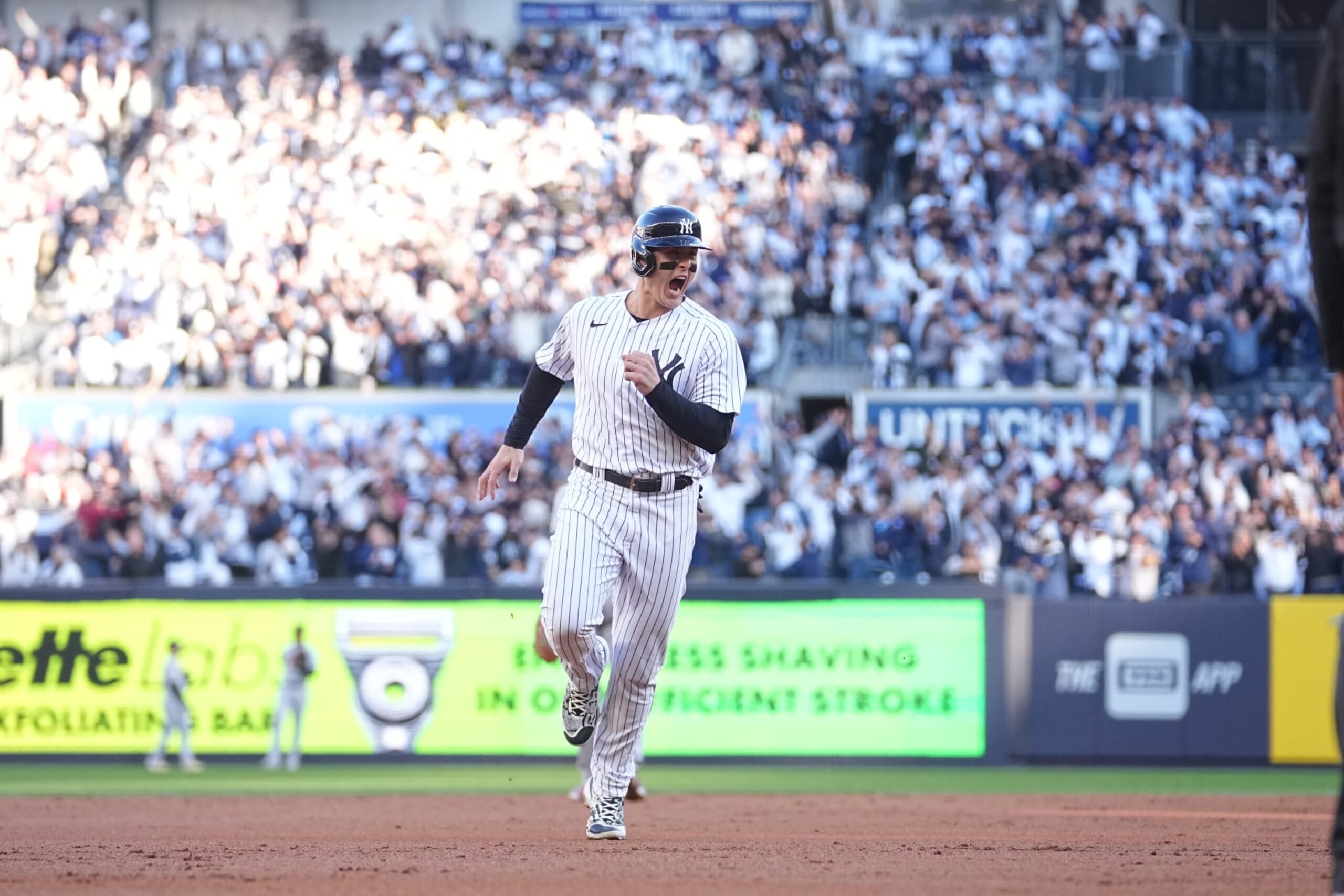 Baseball: ALDS Playoffs: New York Yankees Anthony Rizzo (48) in action, runs the bases vs Cleveland Guardians at Yankee Stadium. Game 5. 
Bronx, NY 10/18/2022 
CREDIT: Erick W. Rasco (Photo by Erick W. Rasco/Sports Illustrated via Getty Images) 
(Set Number: X164207 TK1)