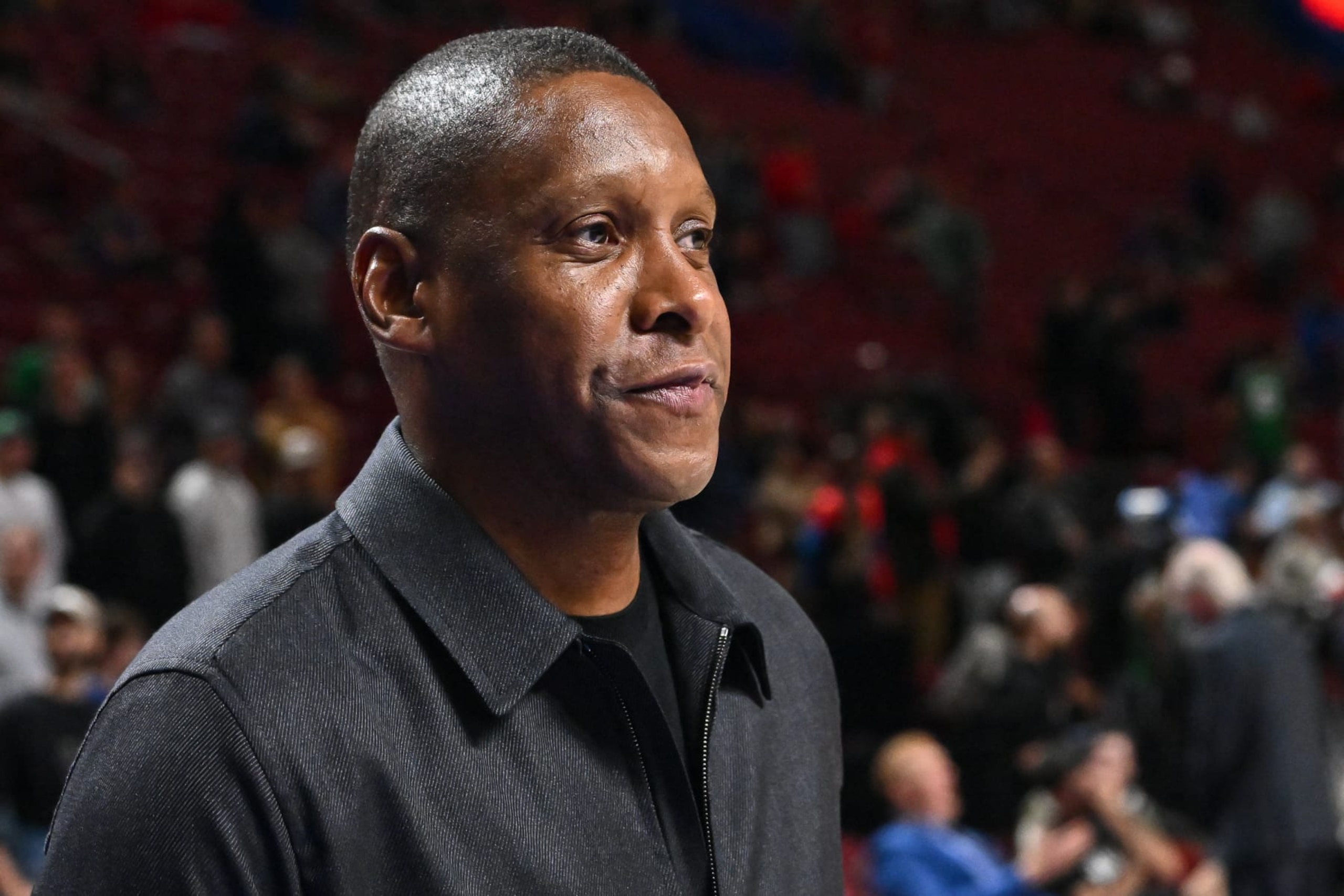 MONTREAL, CANADA - OCTOBER 14:  Vice-Chairman and team president of the Toronto Raptors, Masai Ujiri, walks onto the court prior to the preseason NBA game against the Boston Celtics at Centre Bell on October 14, 2022 in Montreal, Quebec, Canada.  The Toronto Raptors defeated the Boston Celtics 137-134 in overtime.  NOTE TO USER: User expressly acknowledges and agrees that, by downloading and or using this photograph, User is consenting to the terms and conditions of the Getty Images License Agreement.  (Photo by Minas Panagiotakis/Getty Images)