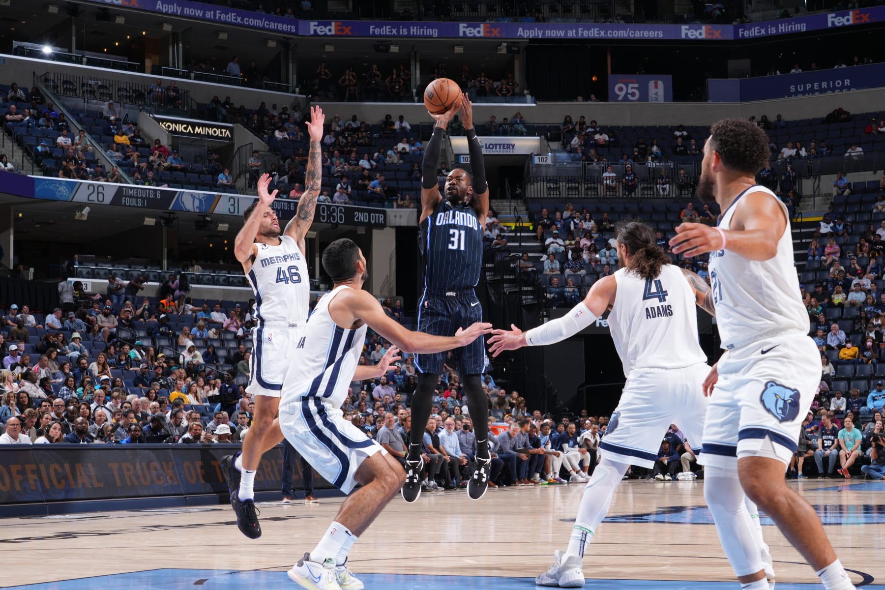 MEMPHIS, TN - OCTOBER 3: Terrence Ross #31 of the Orlando Magic shoots the ball against the Memphis Grizzlies during a preseason game on October 3, 2022 at FedExForum in Memphis, Tennessee. NOTE TO USER: User expressly acknowledges and agrees that, by downloading and or using this photograph, User is consenting to the terms and conditions of the Getty Images License Agreement. Mandatory Copyright Notice: Copyright 2022 NBAE (Photo by Jesse D. Garrabrant/NBAE via Getty Images)
