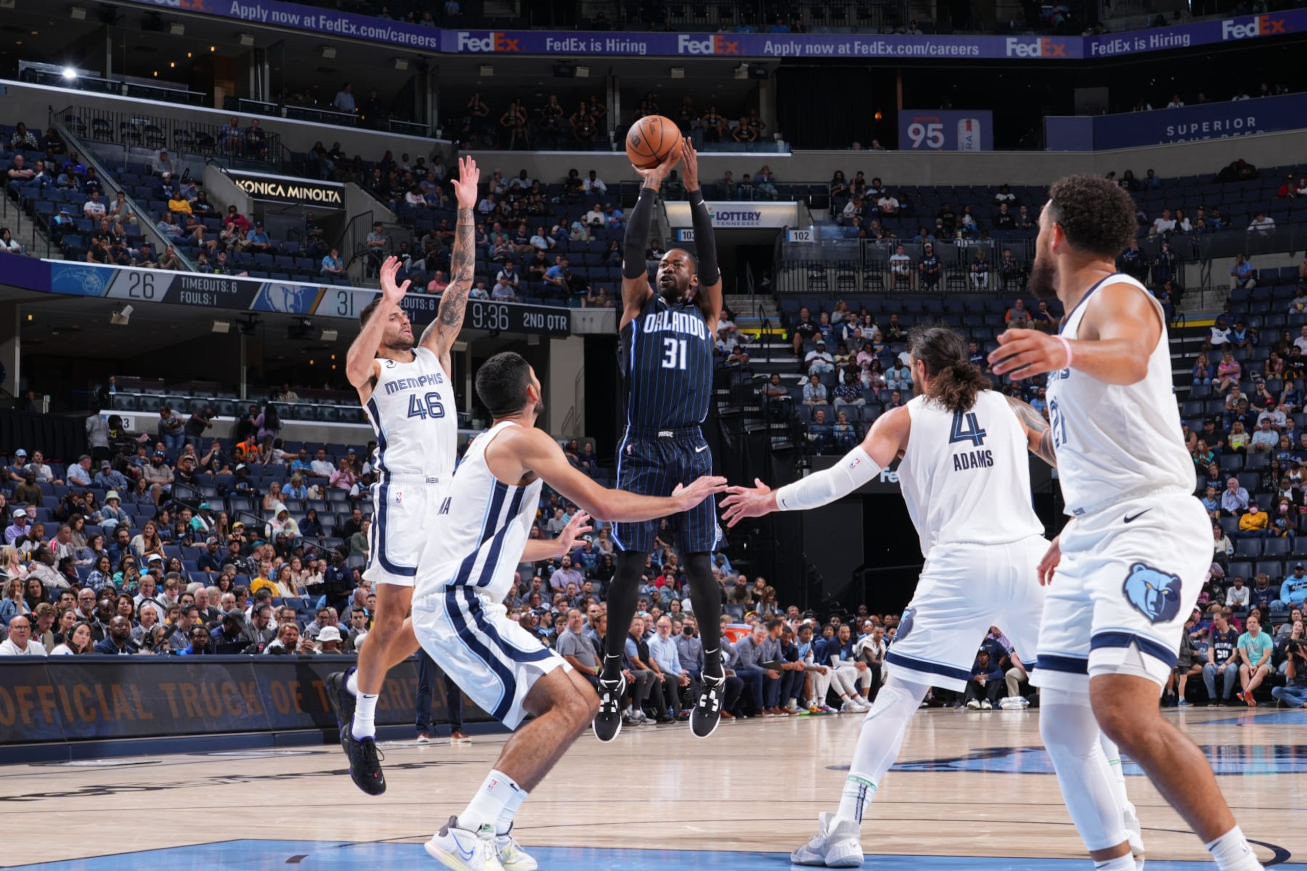 MEMPHIS, TN - OCTOBER 3: Terrence Ross #31 of the Orlando Magic shoots the ball against the Memphis Grizzlies during a preseason game on October 3, 2022 at FedExForum in Memphis, Tennessee. NOTE TO USER: User expressly acknowledges and agrees that, by downloading and or using this photograph, User is consenting to the terms and conditions of the Getty Images License Agreement. Mandatory Copyright Notice: Copyright 2022 NBAE (Photo by Jesse D. Garrabrant/NBAE via Getty Images)