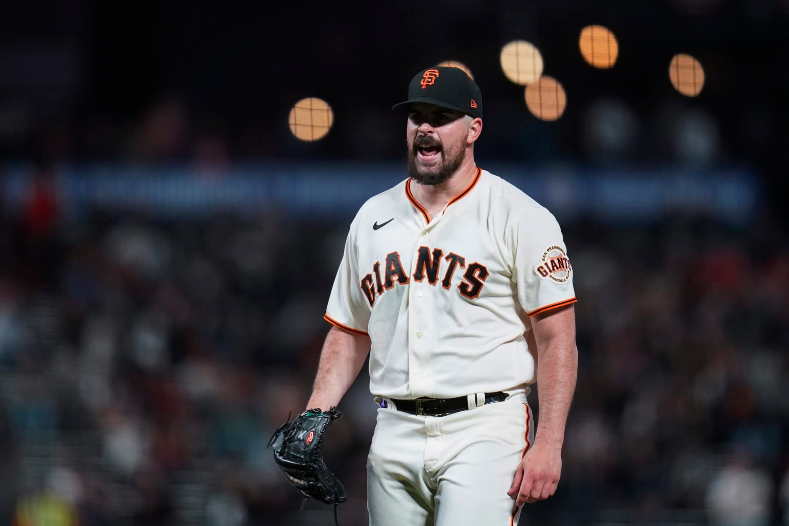 San Francisco Giants starting pitcher Carlos Rodón reacts after striking out Colorado Rockies' Yonathan Daza during the sixth inning of a baseball game in San Francisco, Thursday, Sept. 29, 2022. (AP Photo/Godofredo A. Vásquez)