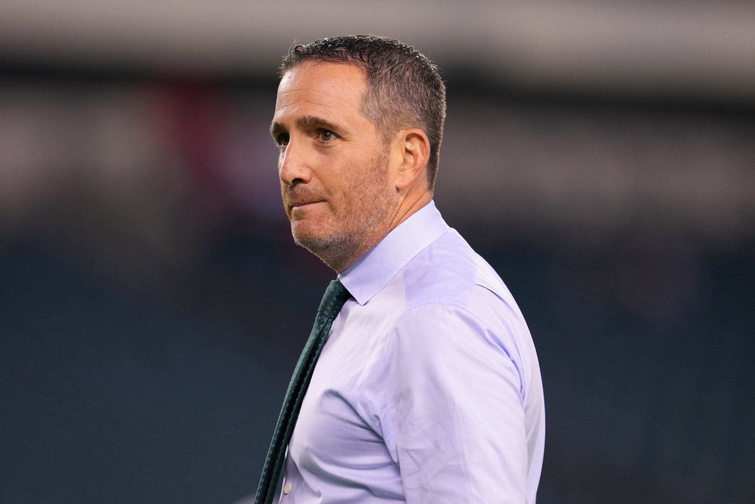 PHILADELPHIA, PENNSYLVANIA - OCTOBER 16: Philadelphia Eagles General Manager Howie Roseman looks on prior to the game between the Philadelphia Eagles and the Dallas Cowboys at Lincoln Financial Field on October 16, 2022 in Philadelphia, Pennsylvania. (Photo by Mitchell Leff/Getty Images)
