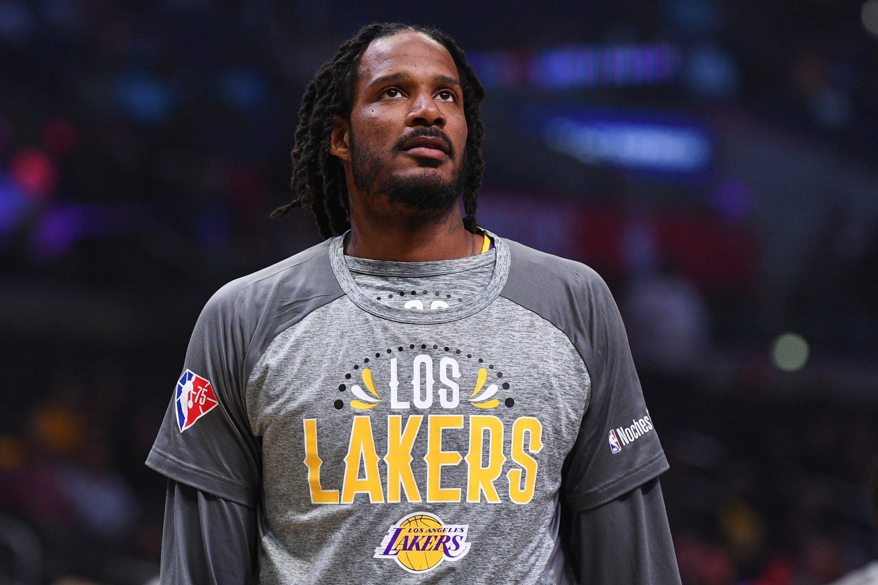 LOS ANGELES, CA - MARCH 03: Los Angeles Lakers Forward Trevor Ariza (1) looks on before a NBA game between the Los Angeles Lakers and the Los Angeles Clippers on March 3, 2022 at Crypto.com Arena in Los Angeles, CA. (Photo by Brian Rothmuller/Icon Sportswire via Getty Images)