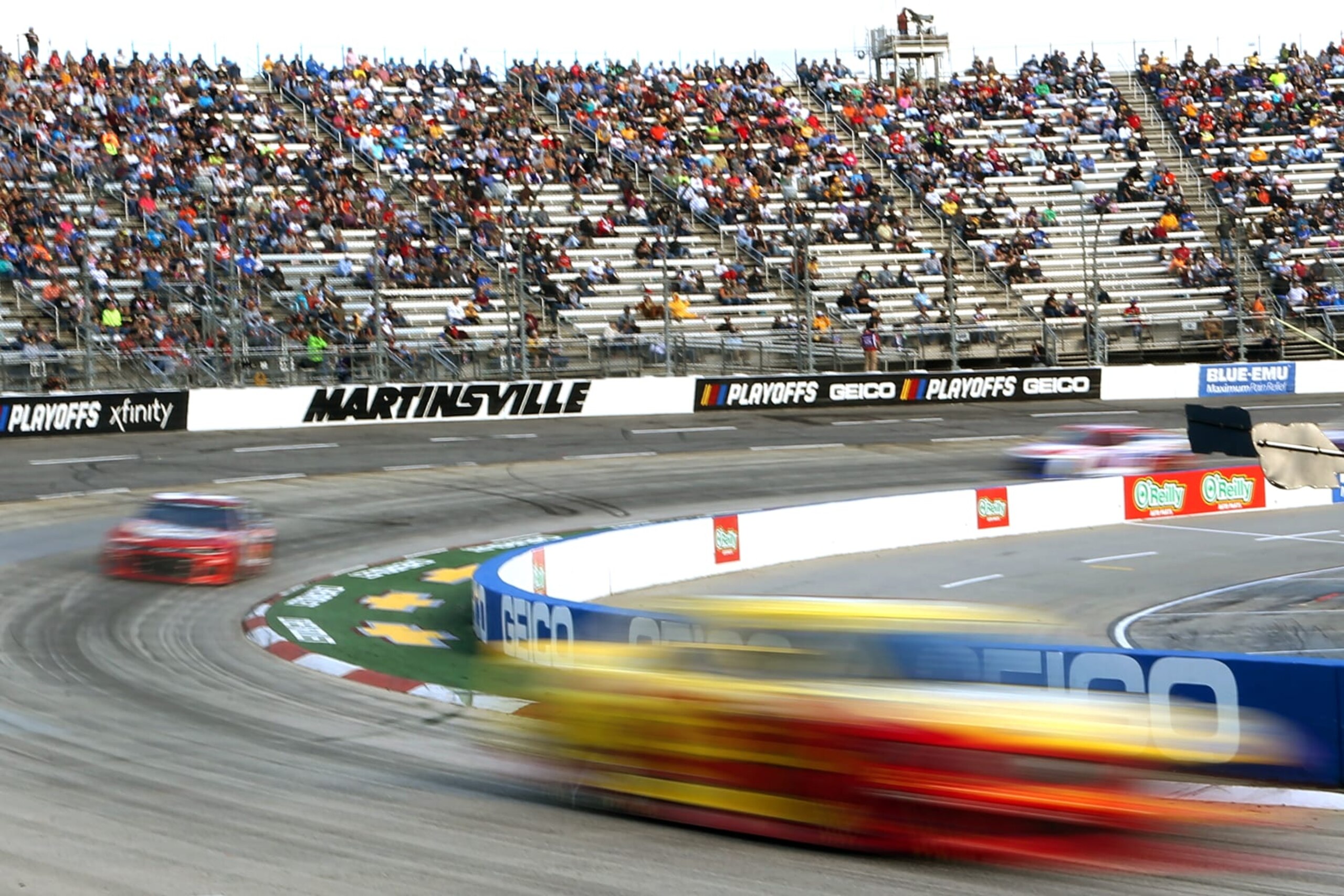MARTINSVILLE, VIRGINIA - OCTOBER 31: A general view of racing during the NASCAR Cup Series Xfinity 500 at Martinsville Speedway on October 31, 2021 in Martinsville, Virginia. (Photo by Brian Lawdermilk/Getty Images)