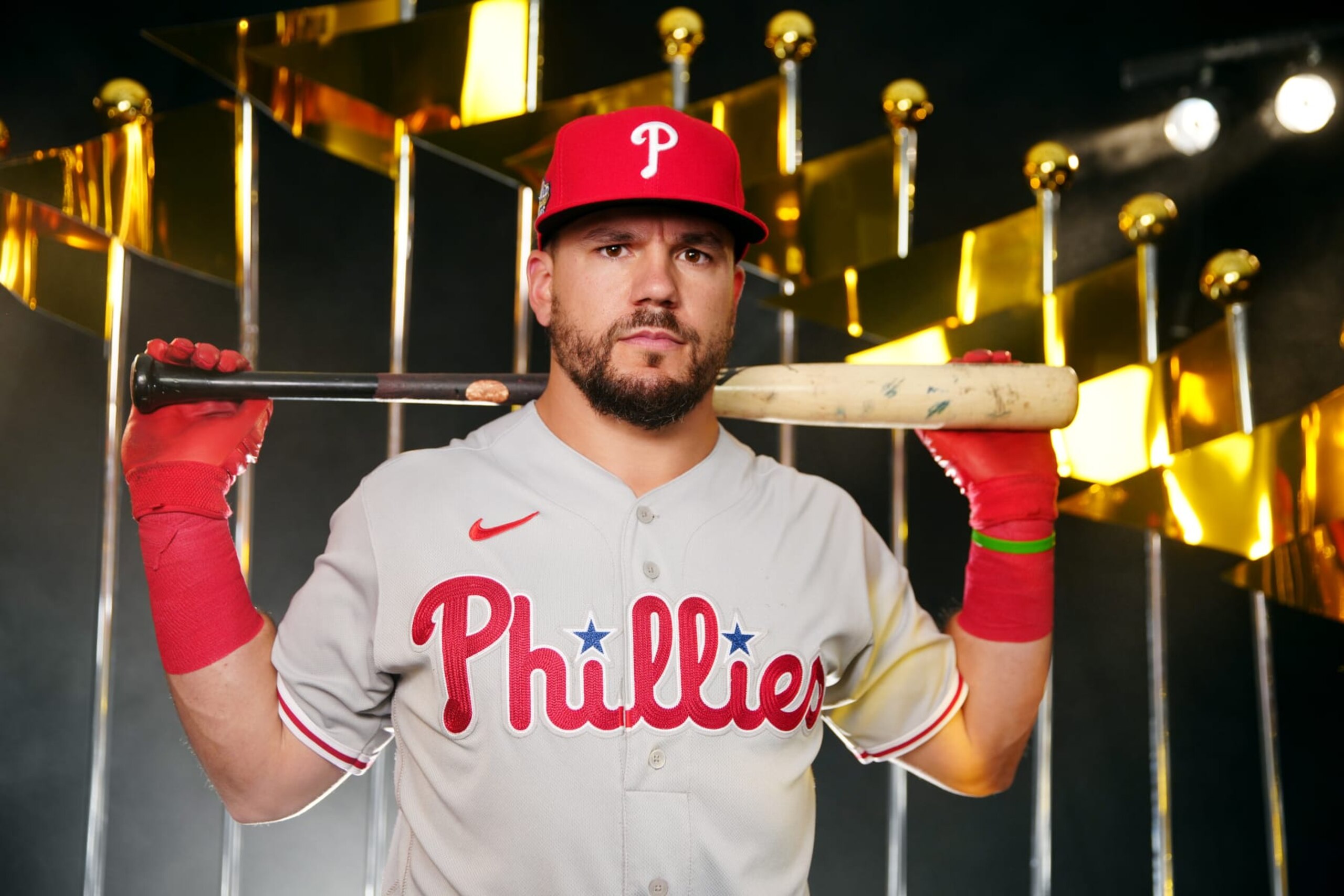HOUSTON, TX - OCTOBER 27:  Kyle Schwarber #12 of the Philadelphia Phillies poses for a photo during the 2022 World Series Workout Day at Minute Maid Park on Thursday, October 27, 2022 in Houston, Texas. (Photo by Daniel Shirey/MLB Photos via Getty Images)