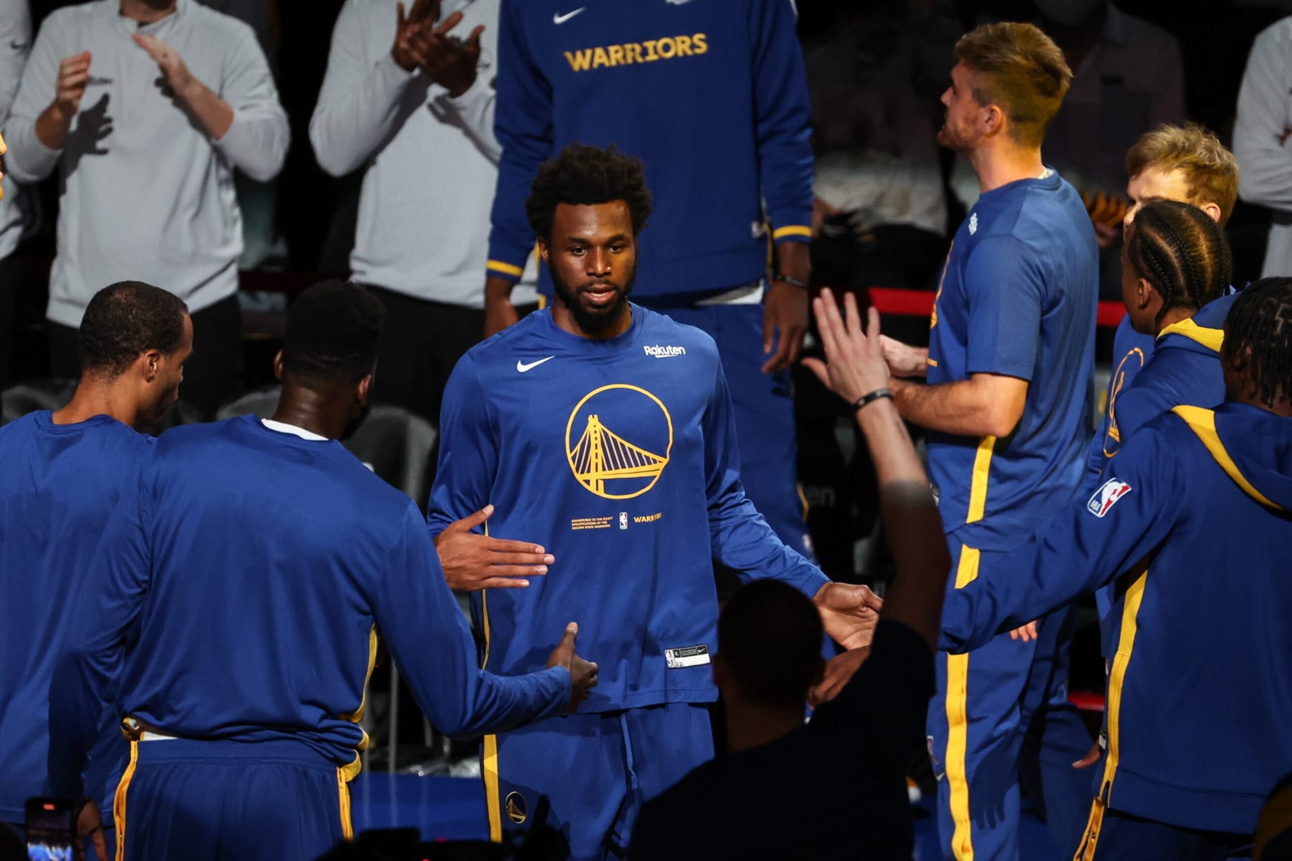 SAITAMA, JAPAN - SEPTEMBER 30: Andrew Wiggins #22 of the Golden State Warriors enters the court prior to the Golden State Warriors v Washington Wizards - NBA Japan Games at the Saitama Super Arena on September 30, 2022 in Saitama, Japan. (Photo by Takashi Aoyama/Getty Images)