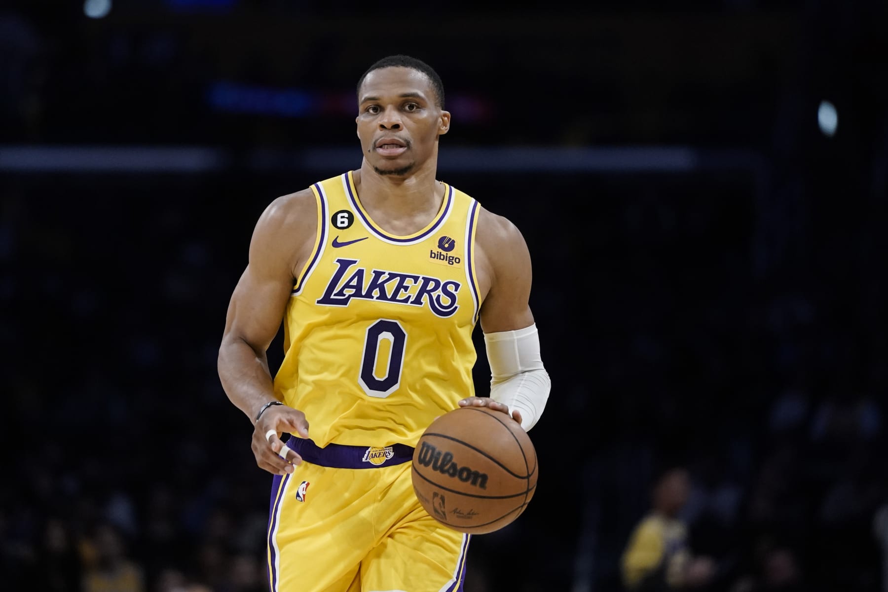 Los Angeles Lakers' Russell Westbrook dribbles the ball during first half of an NBA preseason basketball game against the Minnesota Timberwolves Wednesday, Oct. 12, 2022, in Los Angeles. (AP Photo/Jae C. Hong) Los Angeles Lakers' Russell Westbrook dribbles the ball during first half of an NBA preseason basketball game against the Minnesota Timberwolves Wednesday, Oct. 12, 2022, in Los Angeles. (AP Photo/Jae C. Hong)