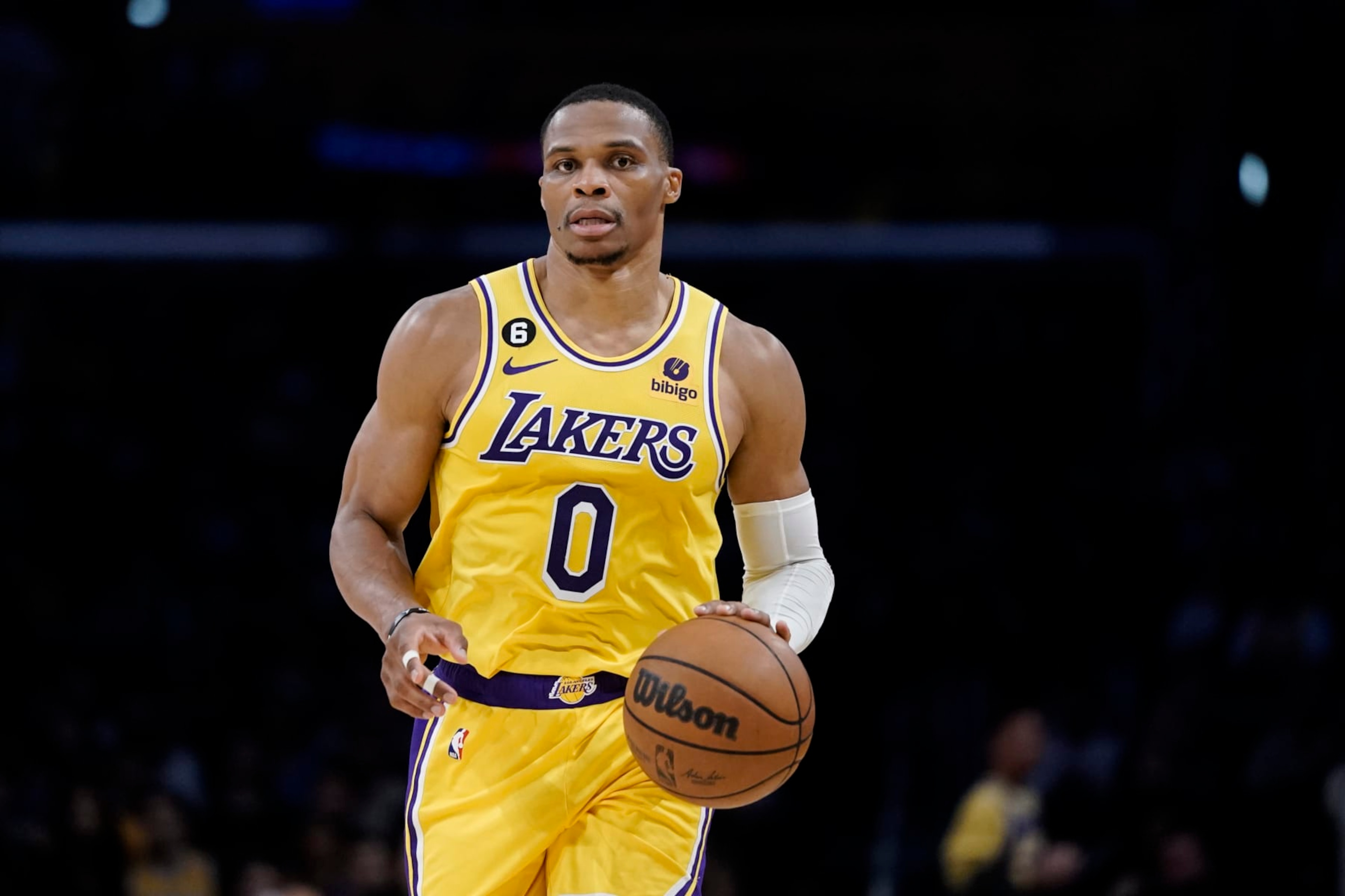 Los Angeles Lakers' Russell Westbrook dribbles the ball during first half of an NBA preseason basketball game against the Minnesota Timberwolves Wednesday, Oct. 12, 2022, in Los Angeles. (AP Photo/Jae C. Hong) Los Angeles Lakers' Russell Westbrook dribbles the ball during first half of an NBA preseason basketball game against the Minnesota Timberwolves Wednesday, Oct. 12, 2022, in Los Angeles. (AP Photo/Jae C. Hong)