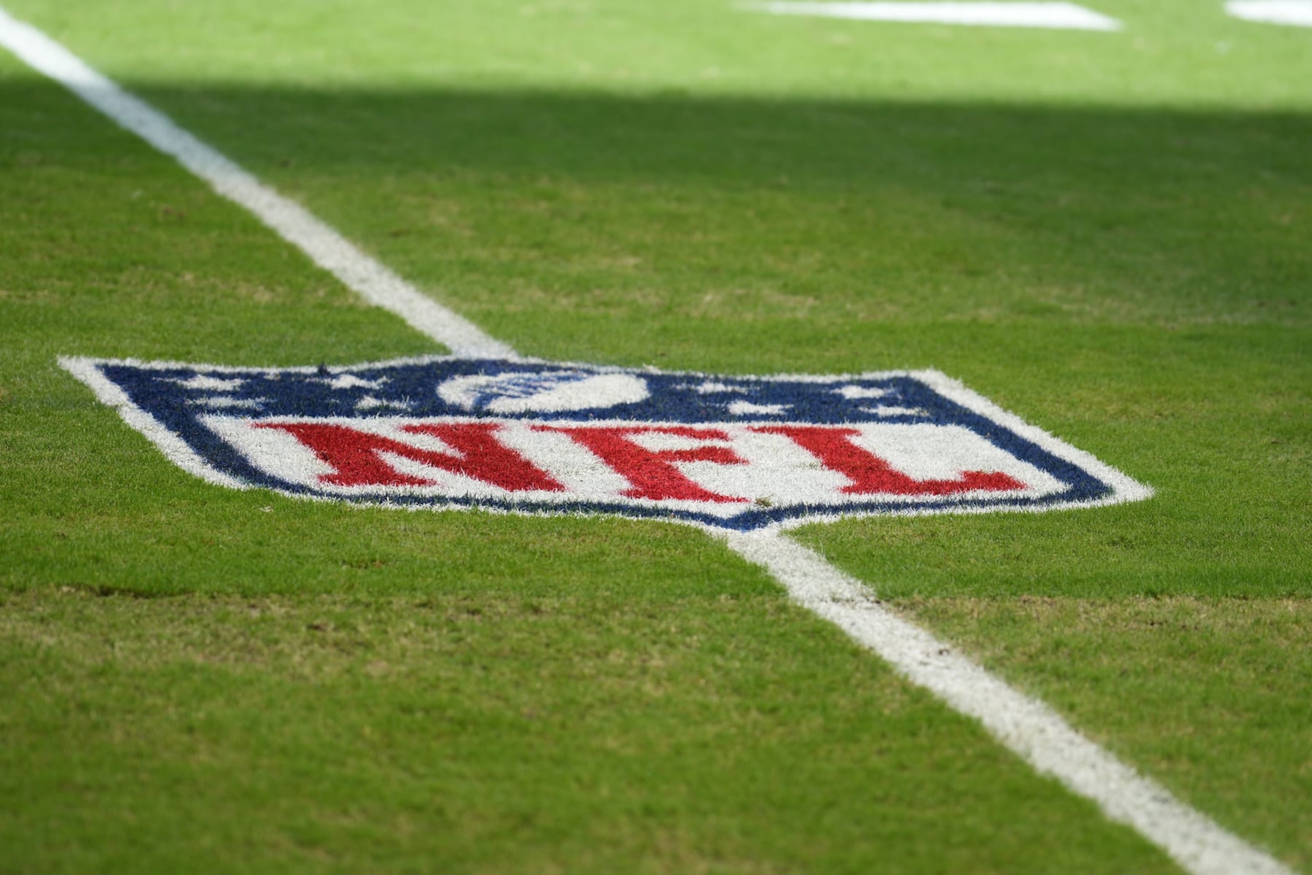 MIAMI GARDENS, FL - OCTOBER 16: The NFL field logo is displayed during the game between the Minnesota Vikings and the Miami Dolphins on October 16, 2022 at Hard Rock Stadium, Miami Gardens, FL (Photo by Peter Joneleit/Icon Sportswire via Getty Images)