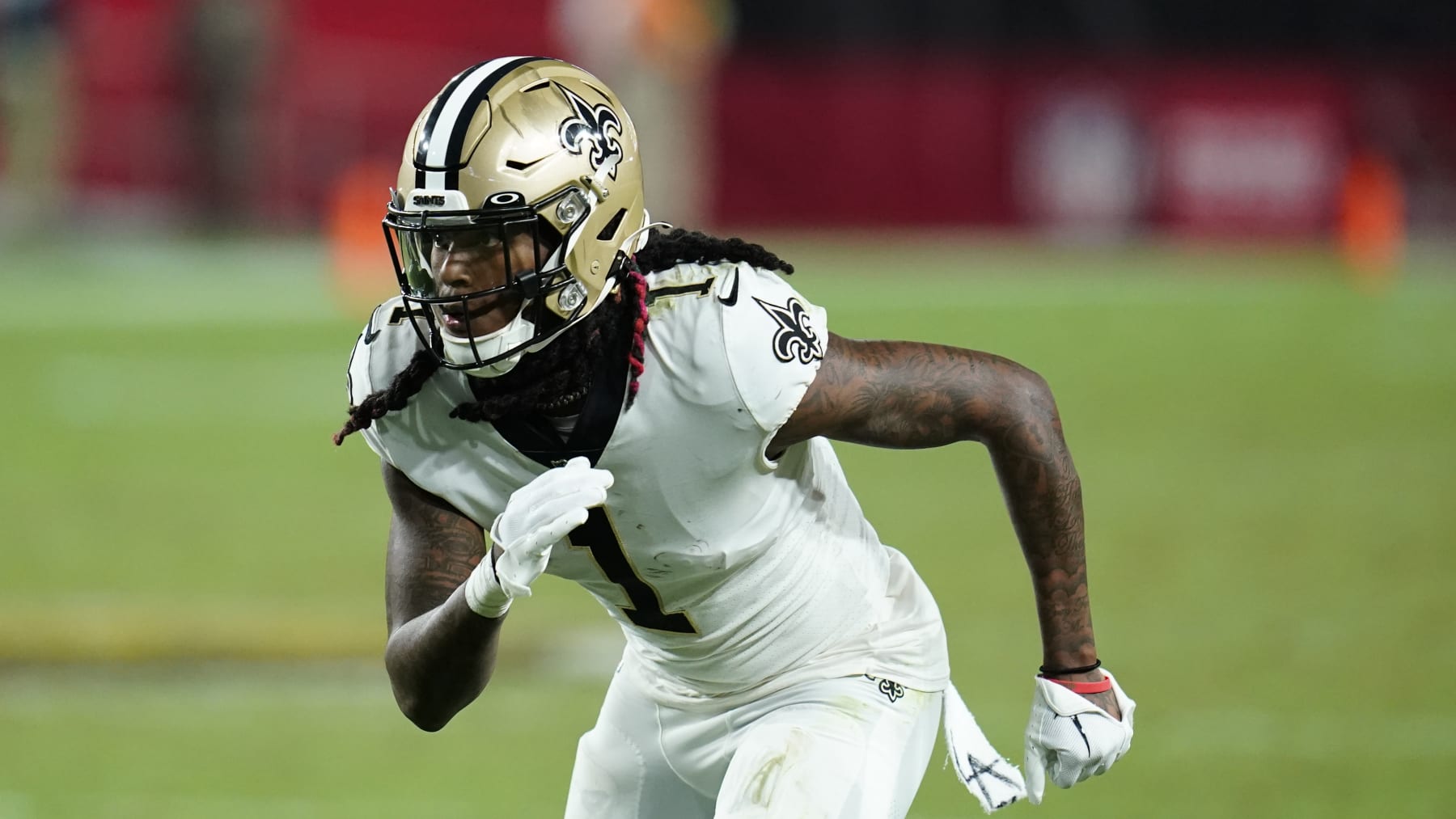 New Orleans Saints wide receiver Marquez Callaway runs a pass route against the Arizona Cardinals during the second half of an NFL football game, Thursday, Oct. 20, 2022, in Glendale, Ariz. (AP Photo/Ross D. Franklin)
