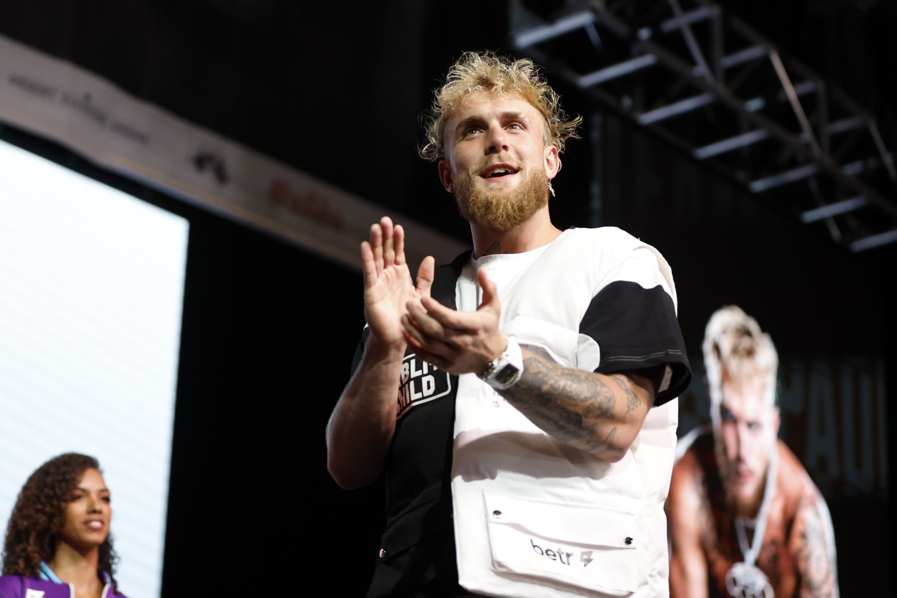 GLENDALE, ARIZONA - OCTOBER 28: Jake Paul claps before his official weigh in at Desert Diamond Arena on October 28, 2022 in Glendale, Arizona. (Photo by Chris Coduto/Getty Images)