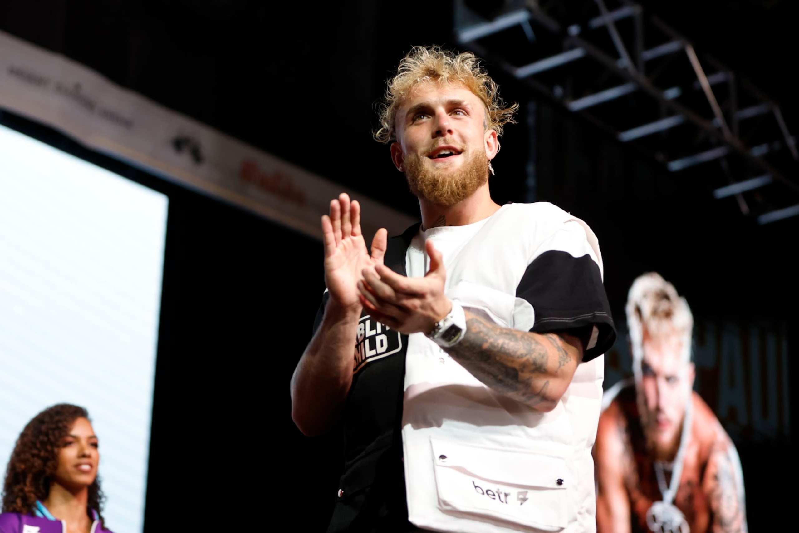 GLENDALE, ARIZONA - OCTOBER 28: Jake Paul claps before his official weigh in at Desert Diamond Arena on October 28, 2022 in Glendale, Arizona. (Photo by Chris Coduto/Getty Images)