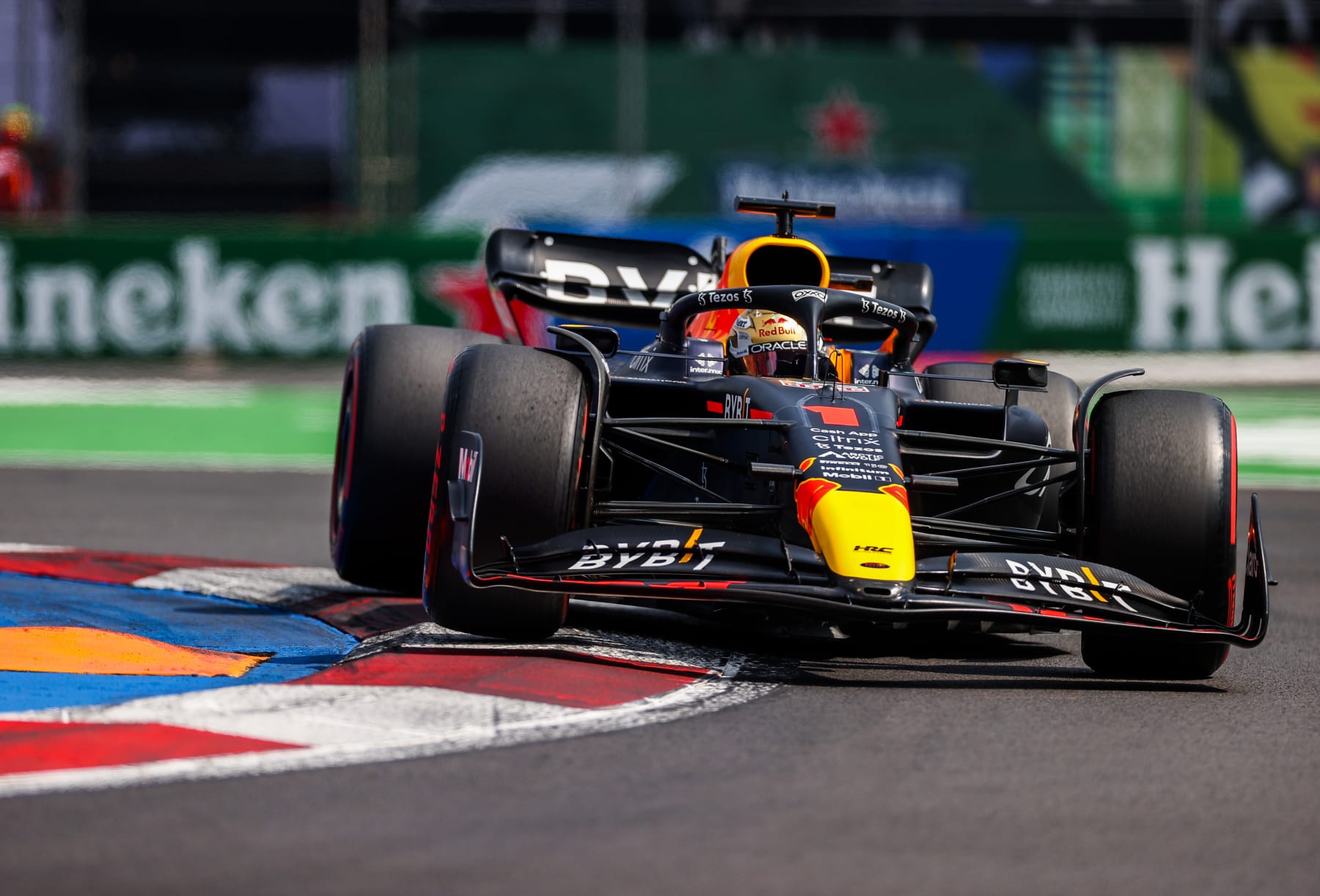 MEXICO CITY, MEXICO - OCTOBER 29: Max Verstappen of Red Bull Racing and The Netherlands  during qualifying ahead of the F1 Grand Prix of Mexico at Autodromo Hermanos Rodriguez on October 29, 2022 in Mexico City, Mexico. (Photo by Peter Fox/Getty Images)