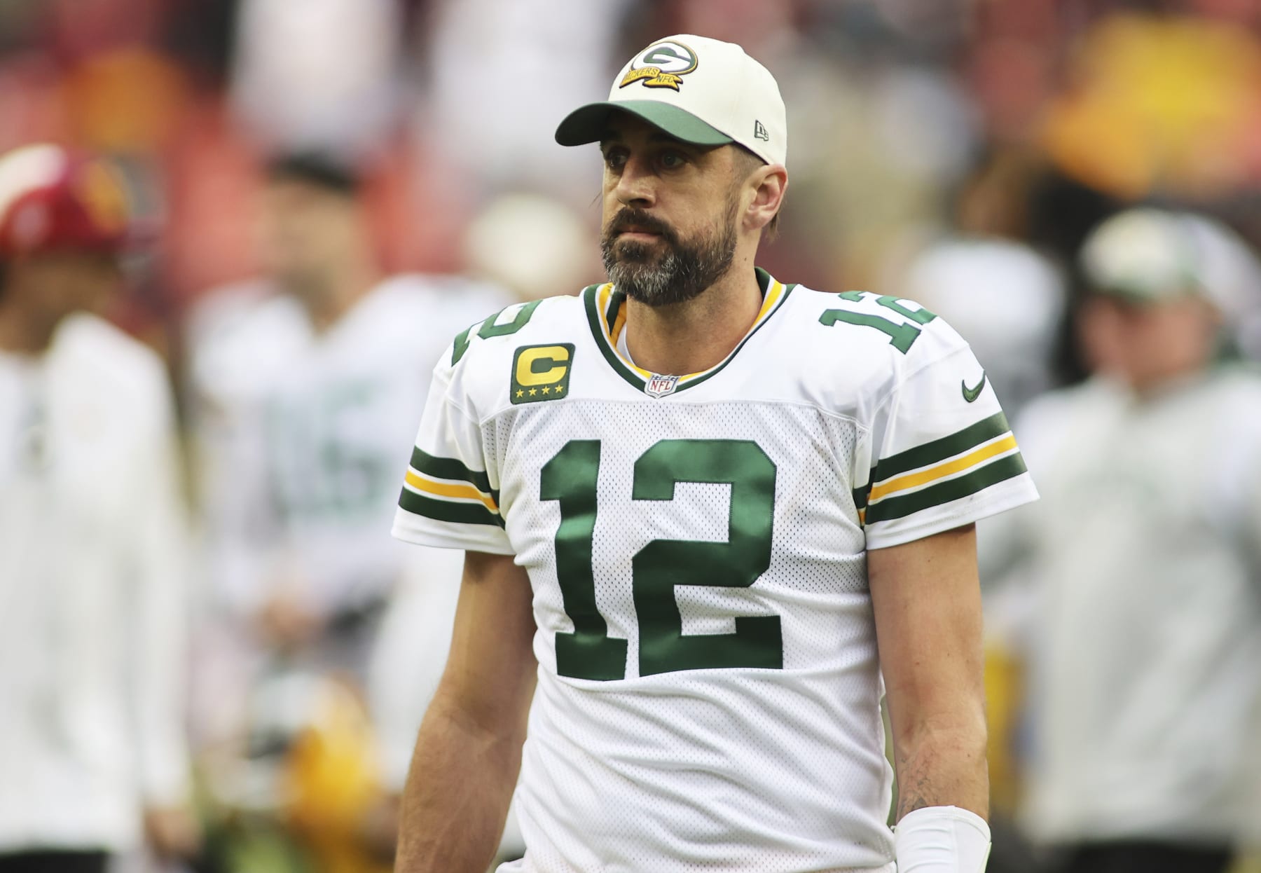 Green Bay Packers quarterback Aaron Rodgers (12) pictured after an NFL football game against the Washington Commanders, Sunday, October 23, 2022 in Landover. (AP Photo/Daniel Kucin Jr.)