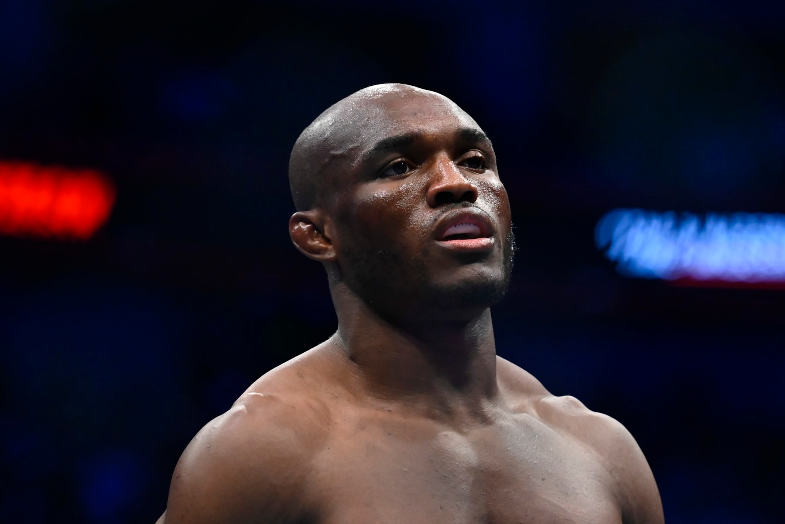 SALT LAKE CITY, UTAH - AUGUST 20: Kamaru Usman of Nigeria looks on before a welterweight title bout against Leon Edwards of Jamaica during UFC 278 at Vivint Arena on August 20, 2022 in Salt Lake City, Utah. (Photo by Alex Goodlett/Getty Images)